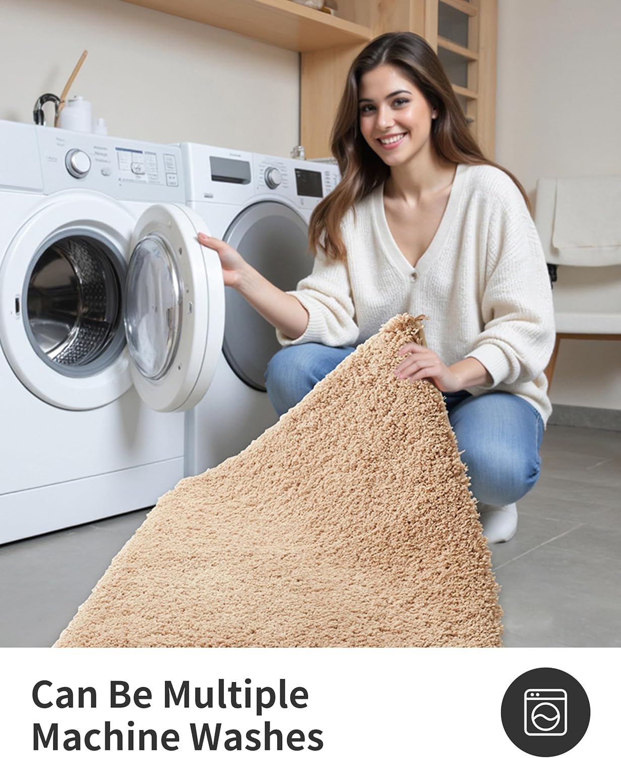 ILANGO Beige Bathroom Rugs 70" × 24" Non Slip & Super Absorbent Extra Thick Soft, Washable Bath Carpet Runner for Floor, Microfiber Plush Shaggy Bath Mats with Rubber for Bedroom Bathtub Shower Room