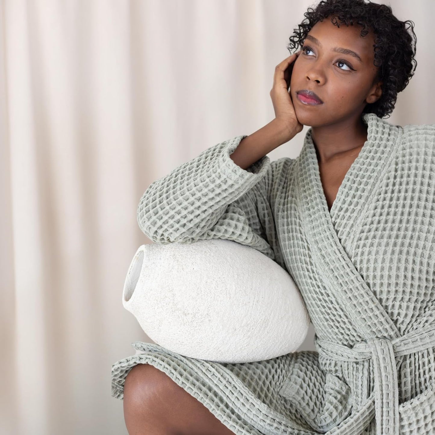 Womens Kimono Waffle Robe - Lightweight 100% Turkish Cotton Housecoat for All-Day Lounging - Bathrobe for Shower