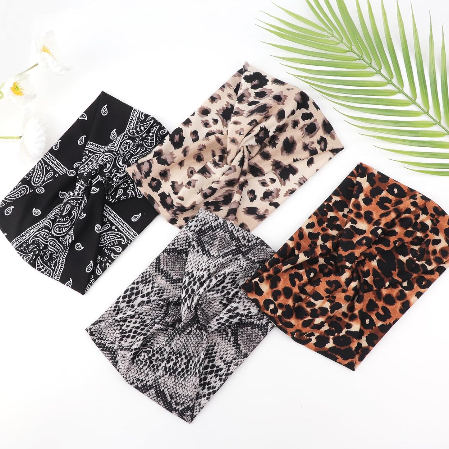 DRESHOW 4 Pack Turban Headbands for Women Wide Vintage Head Wraps Knotted Cute Hair Band Accessories