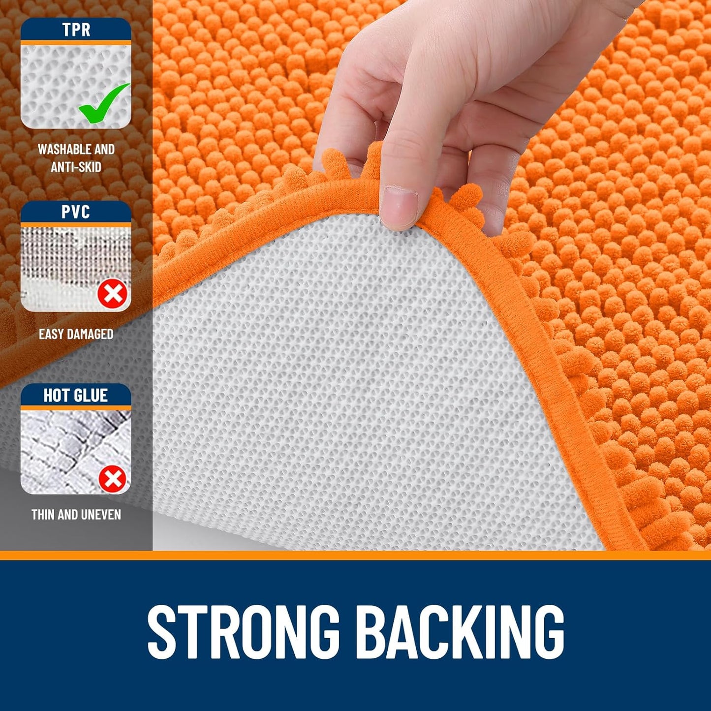OLANLY Toilet Rugs U-Shaped 24x20, Extra Soft Absorbent Chenille Contour Bathroom Rugs for Toilet, Dry Quickly, Machine Washable, Non-Slip Bath Mat, Orange