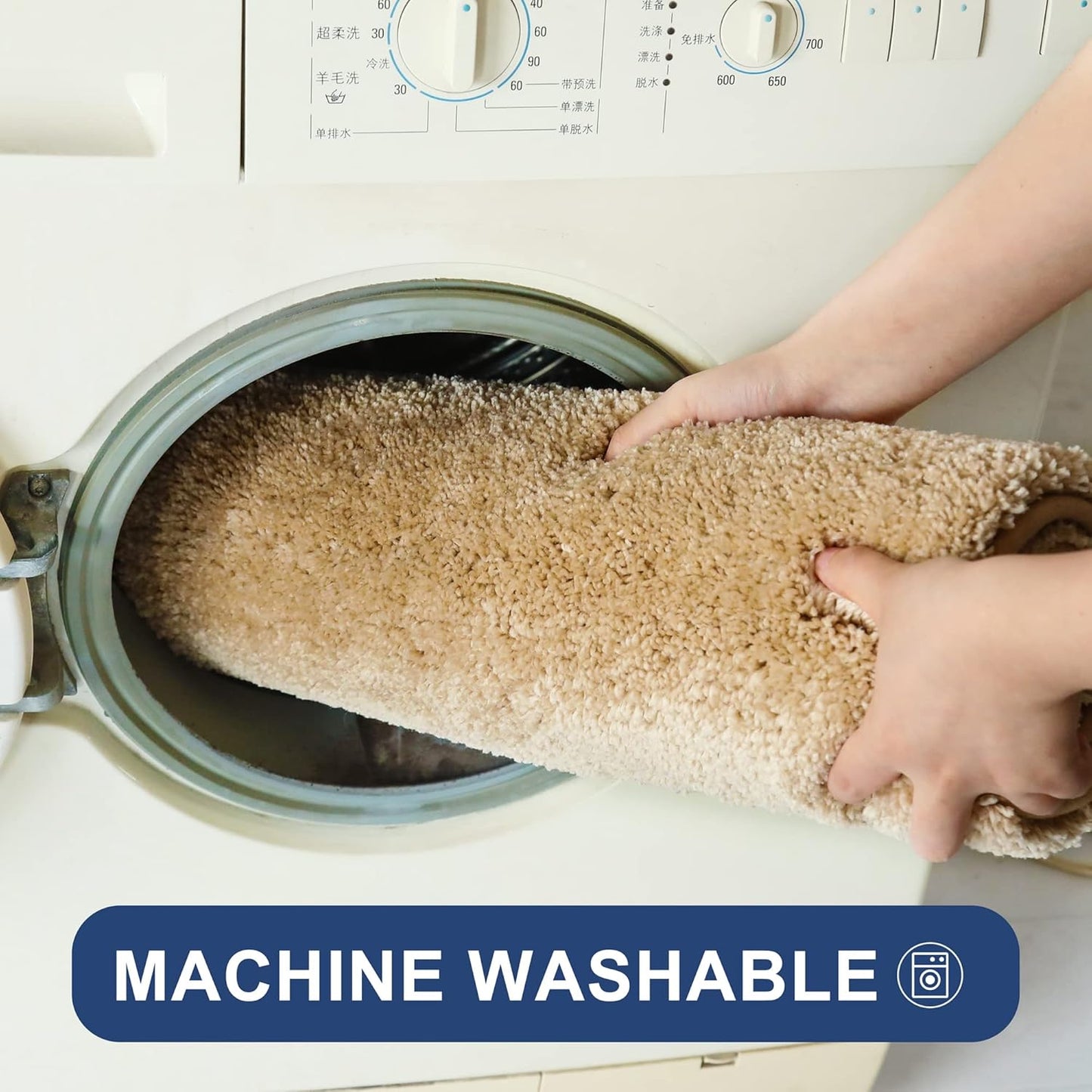 COSY HOMEER Bath Rugs for Bathroom Extra Thick - Anti-Slip Bath Mats Soft Plush Yarn Shaggy 100% Strong Mirco Polyeste Mat Living Room Bedroom Mat Floor Water Absorbent(Beige,24x48 - Inches)