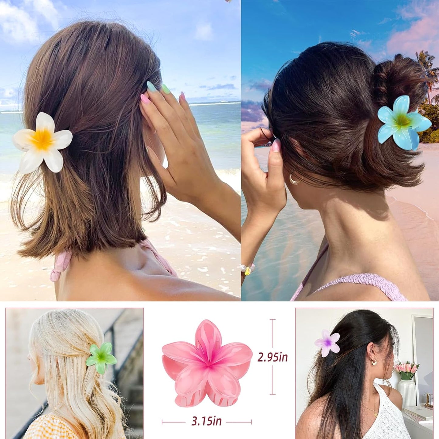 Hawaiian Flower Hair Claw Clip for Women 6 PCS Plumeria Flower Hair Clips for Thick Thin Hair Hawaii Hair Accessories - Glossy 1