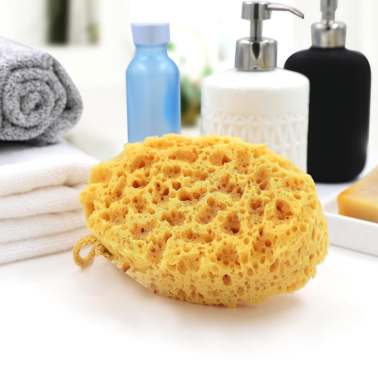 myHomeBody Bath Sponge, Foam Loofah, Body Scrubber for Bathing, Exfoliating Shower Pouf for Shower – Large Size, Lots of Lather, Oval, 2 Pack