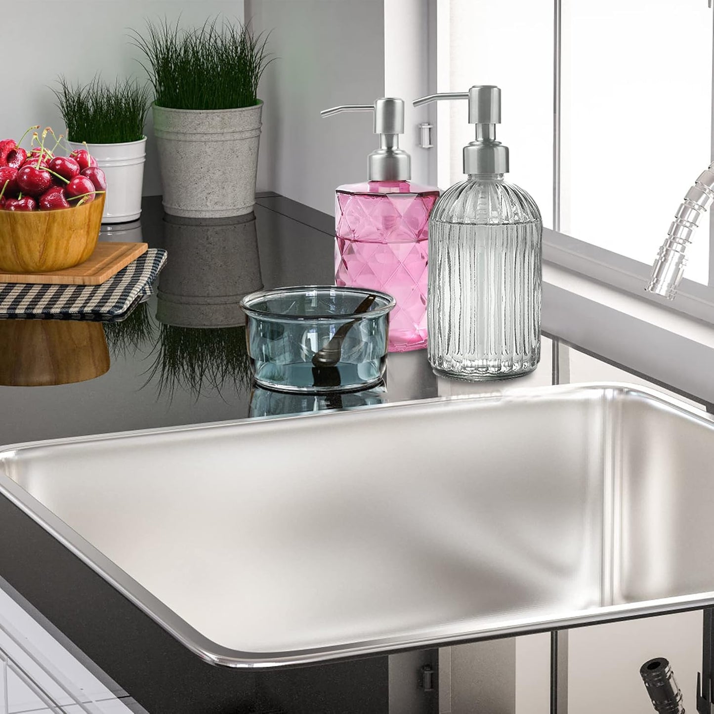 6 Pack Soap Dispenser Pump Replacement, 304 Rust Proof Stainless Steel Soap Dispenser Lids for Regular 28/400 Neck Bottles, Soap and Lotion Dispenser Pump for Kitchen, Bathroom