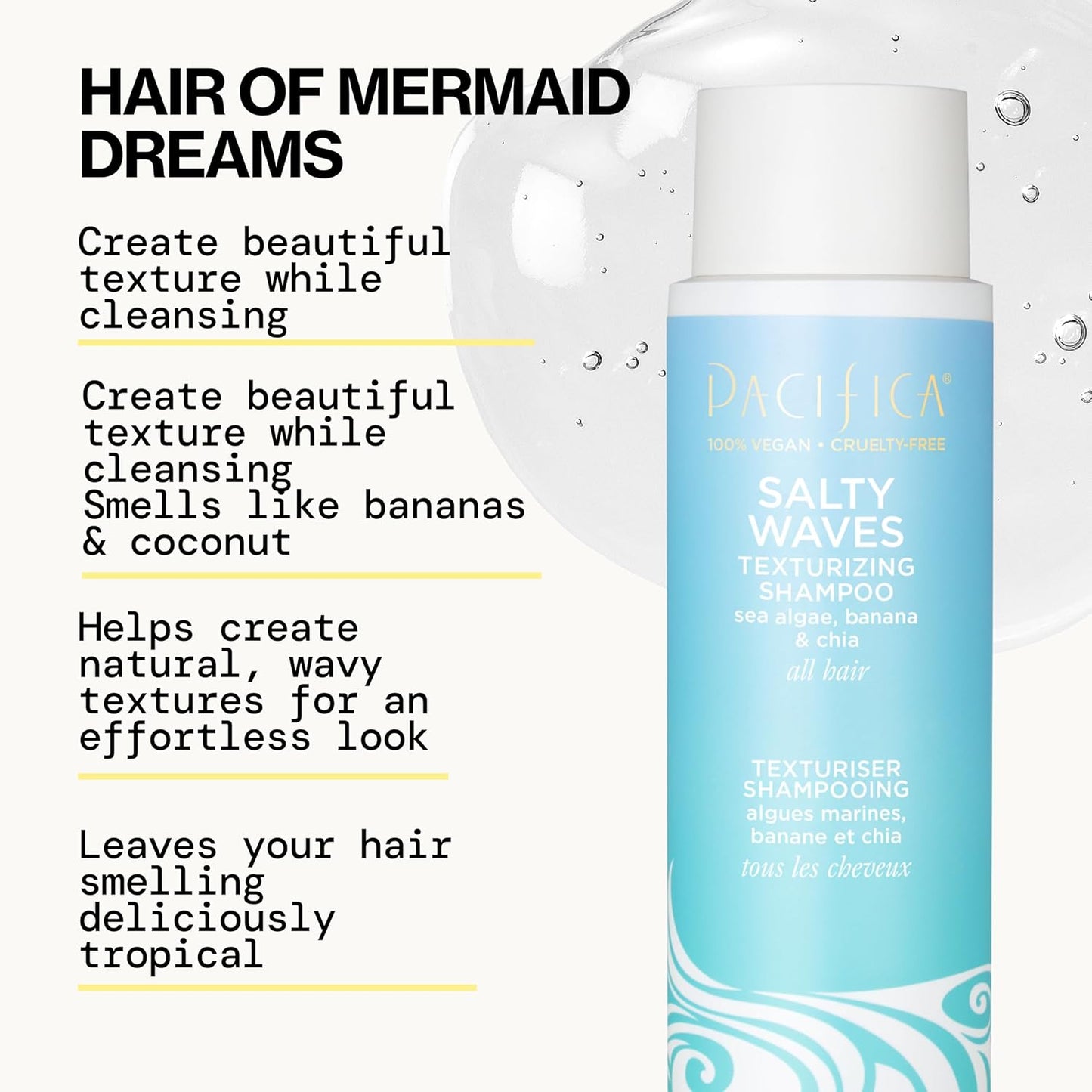 Pacifica Beauty Salty Waves Texturizing Shampoo + Texturizing Conditioner | For All Hair Types | Perfect and Effortless Beach Hair | 100% Vegan & Cruelty Free | Sulfate + Paraben Free