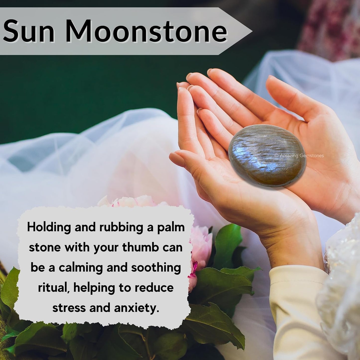 Amazing Gemstone Sun Moonstone Crystals and Healing Stones - Large Palm Stone Crystals Piedra - Crystal for Good Luck, Balanced Positive Energy, Meditation - Unique Stocking Stuffers, Gifts for Women