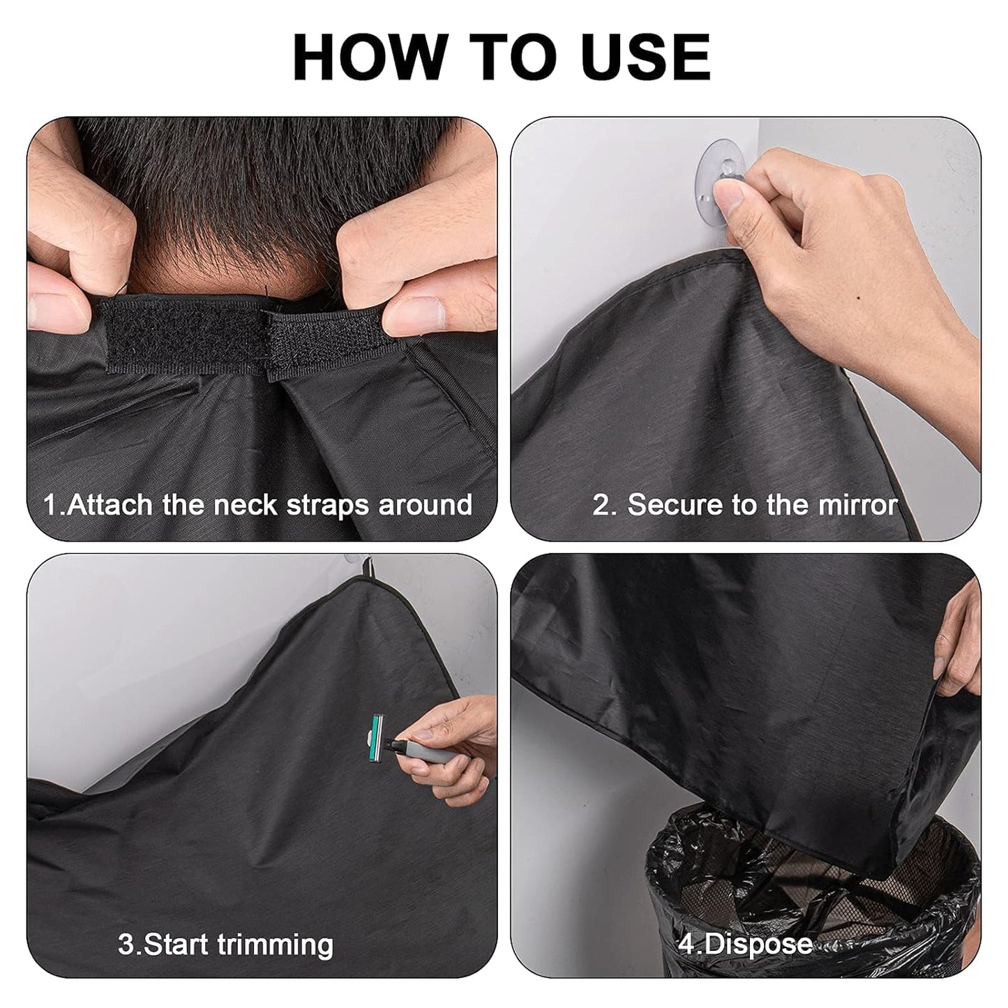 2 Pcs Beard Bib, Bead Bib for Shaving, Beard Apron, Waterproof Shaving Cloth Kit Non-Stick Beard Cape, Beard Trimming Bib with Strong Suction Cup, A Gift for All Men(Black+White)