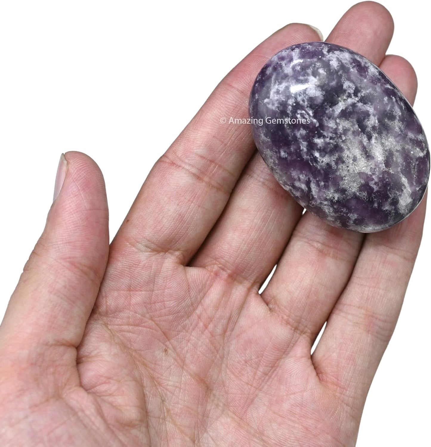 Amazing Gemstone Lepidolite Crystals and Healing Stones - Large Palm Stone Crystals Piedra - Crystal for Good Luck, Balanced Positive Energy, Meditation - Unique Stocking Stuffers Gifts for Women, Men