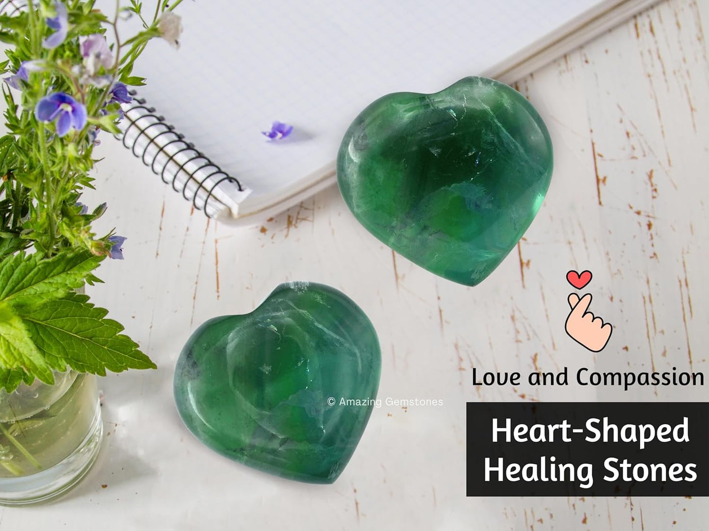 Amazing Gemstone Green Fluorite Crystal Heart Palm Stone - Pocket Massage Worry Stone for Natural Body Chakra Balancing, Reiki Healing and Crystal Grid