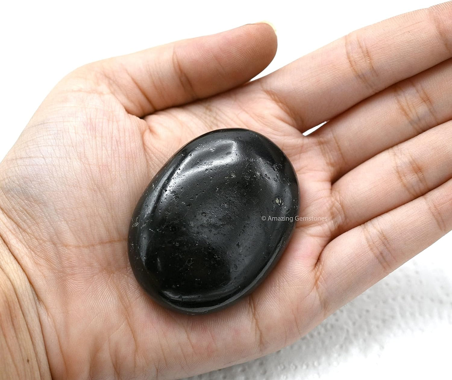 Black Tourmaline Crystals and Healing Stones - Large Palm Stone Crystals Piedra - Crystal for Good Luck, Positive Energy, Meditation - Unique Stocking Stuffers and Birthday Gifts for Women, Men