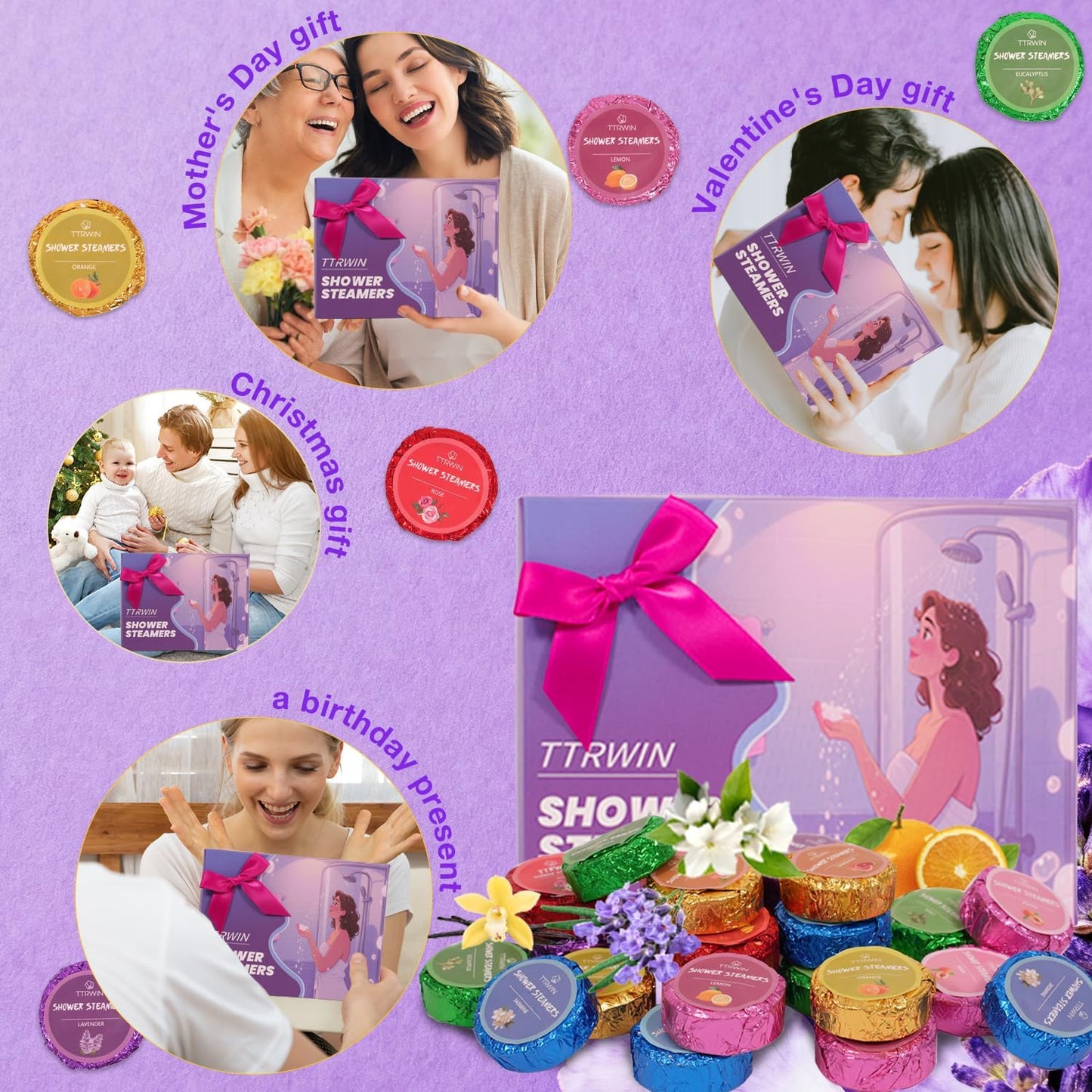 Shower Steamers Aromatherapy 24 Pack Shower Bombs with Natural Essential Oils, Home SPA Stress Relief Christmas Stocking Stuffers Birthday Gifts for Women Mom Men Self Care Relaxation