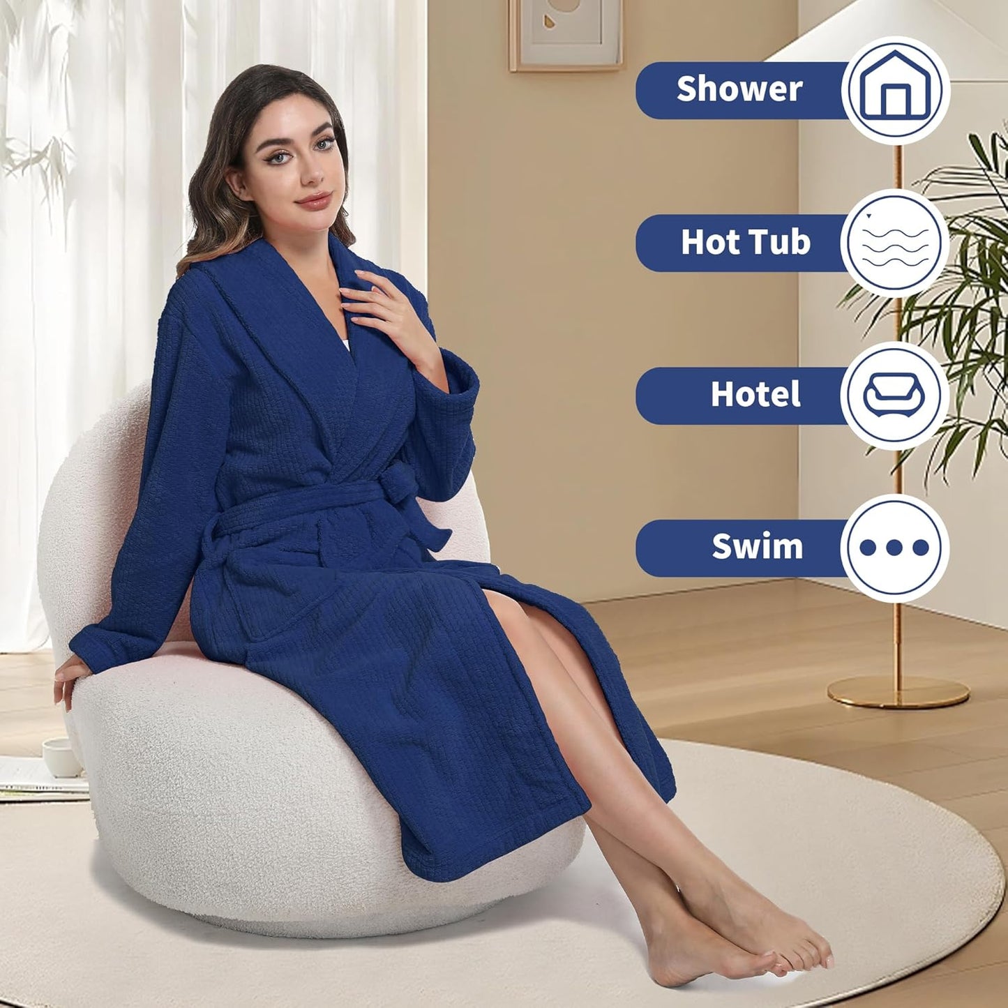 Women's Shawl Collar Bathrobe, Soft Long Towel Robes for Women - Super Absorbent Quick Dry yet Warm