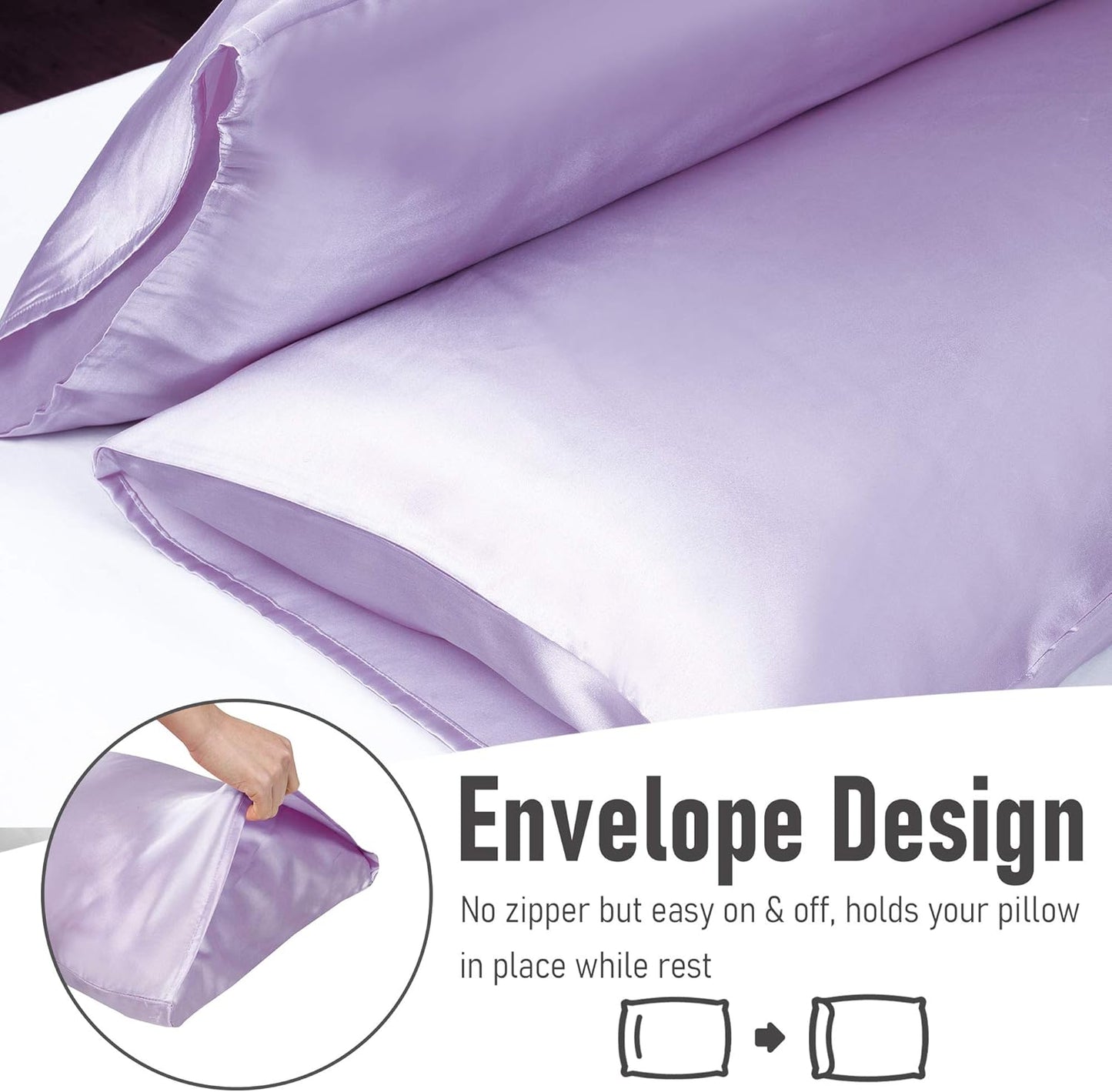 Tyfitb Satin Pillowcase Set for Hair & Skin Care – Cooling, Hypoallergenic, Anti-Frizz, Wrinkle-Free – Soft, Luxurious Pillowcases with Envelope Closure – 2-Pack, Standard Size 20x26, Gift-Ready