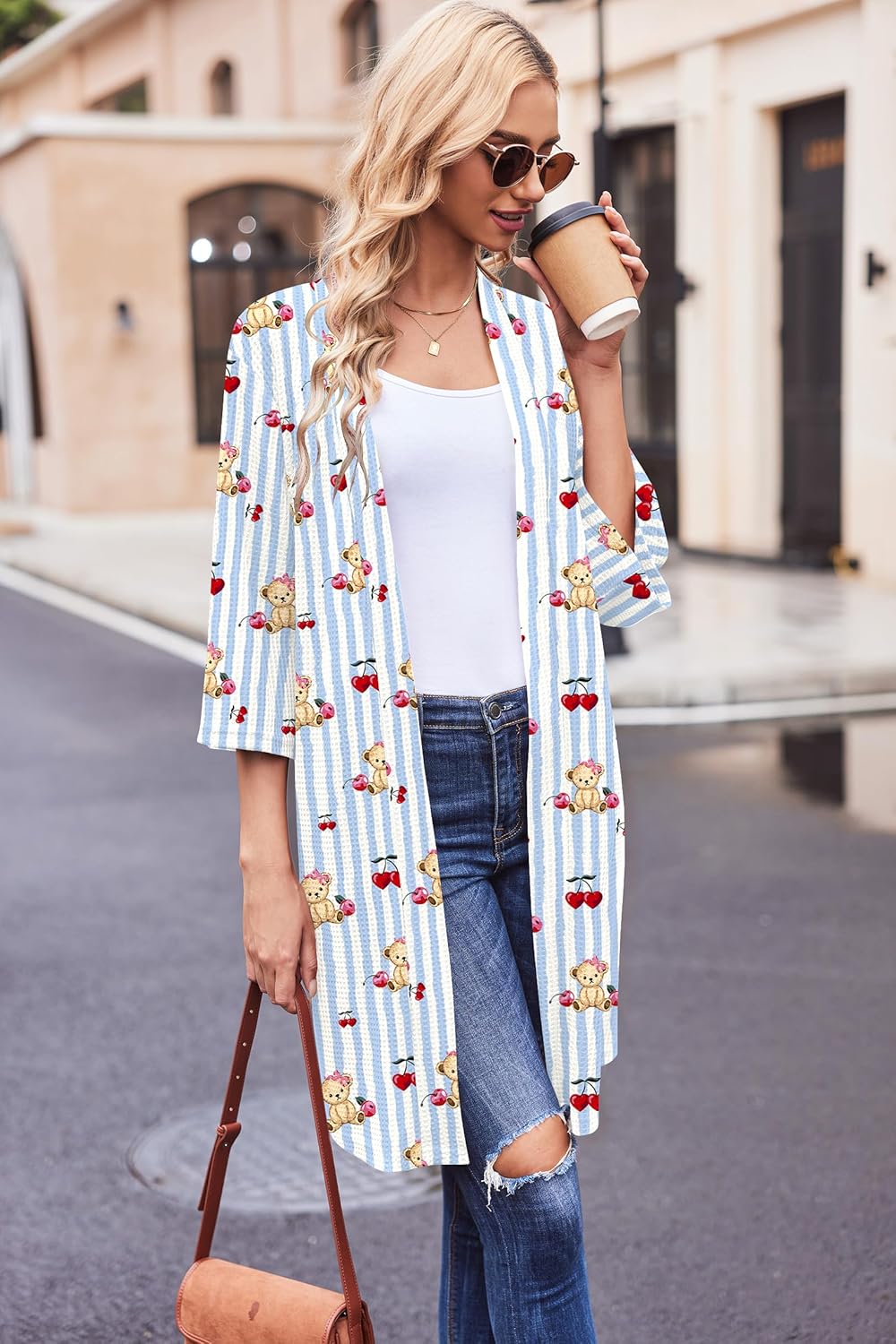 Ekouaer Robes for Women Waffle Knit Bathrobe Soft Lightweight Knee Length Loungewear S-XXL