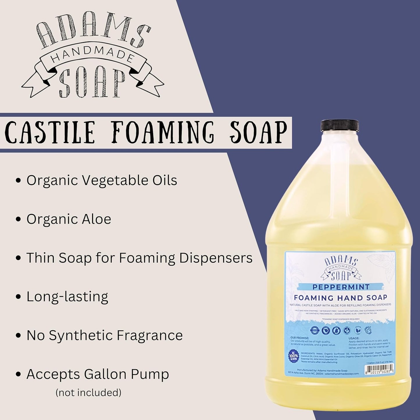 Adams Handmade Soap Liquid Foaming Soap 1 Gal - Peppermint