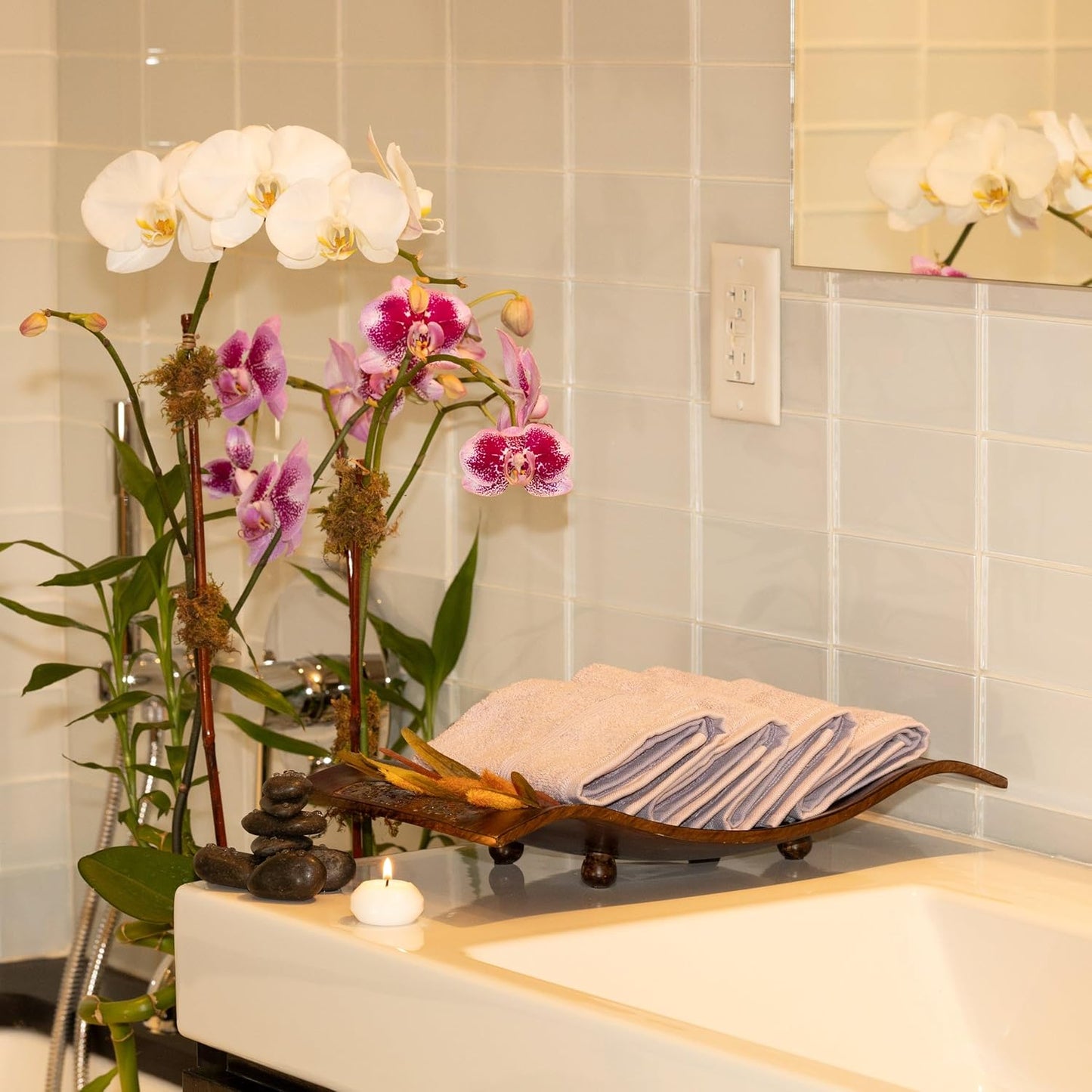 Mosobam Luxury Turkish Towels Set of 8 Washcloths 13X13 Lavender Aura 700 GSM Bamboo Viscose & Aegean Turkish Combed Cotton