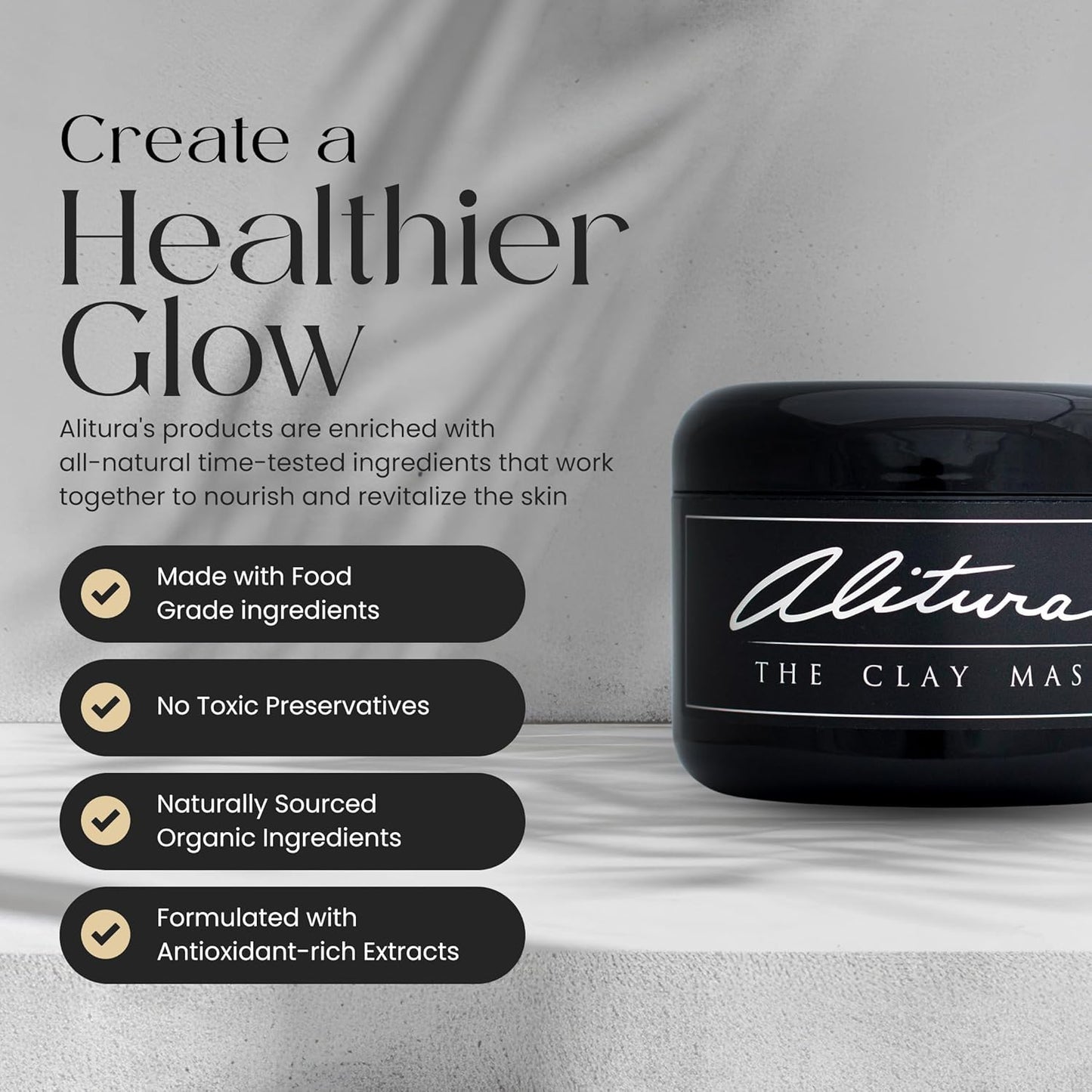 Alitura Clay Face Mask – Exfoliating, Hydrating & Anti-Aging Facial Mask with Vitamin C & Pearl Powder – Pore Cleansing Face Mask for Acne, Blackheads & Glowing Skin – 7.1 oz