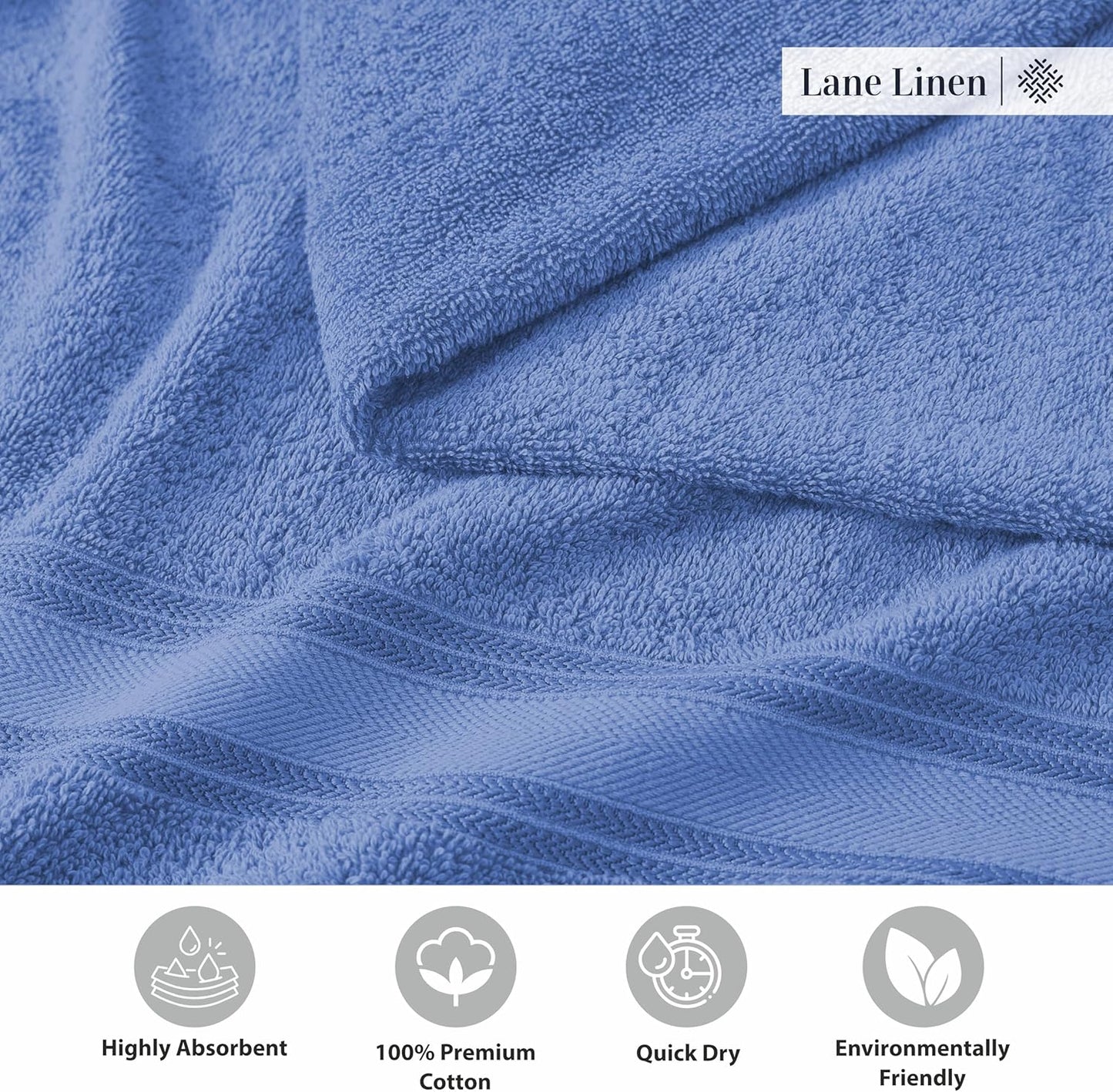 LANE LINEN 100% Cotton 4 Pack Bath Towels (28"x54") - Zero Twist, Mercerized Cotton Bathroom Towels Set - Quick Dry, Soft & Absorbent Large Bath Towels - Machine Wash in Cold Water - Cerulean Blue