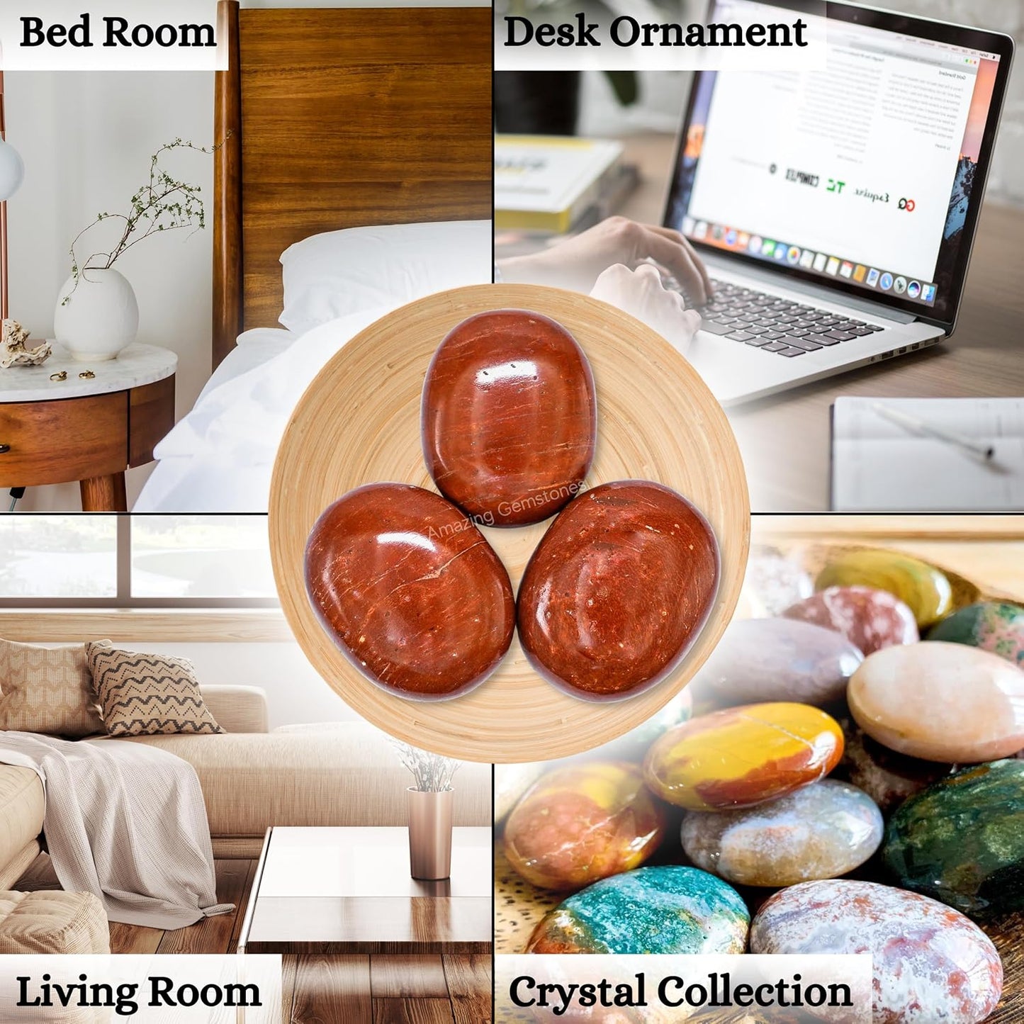 Amazing Gemstone Red Jasper Crystals and Healing Stones - Large Palm Stone Crystals Piedra - Crystal for Good Luck, Balanced Positive Energy, Meditation - Unique Stocking Stuffers and Gifts for Women