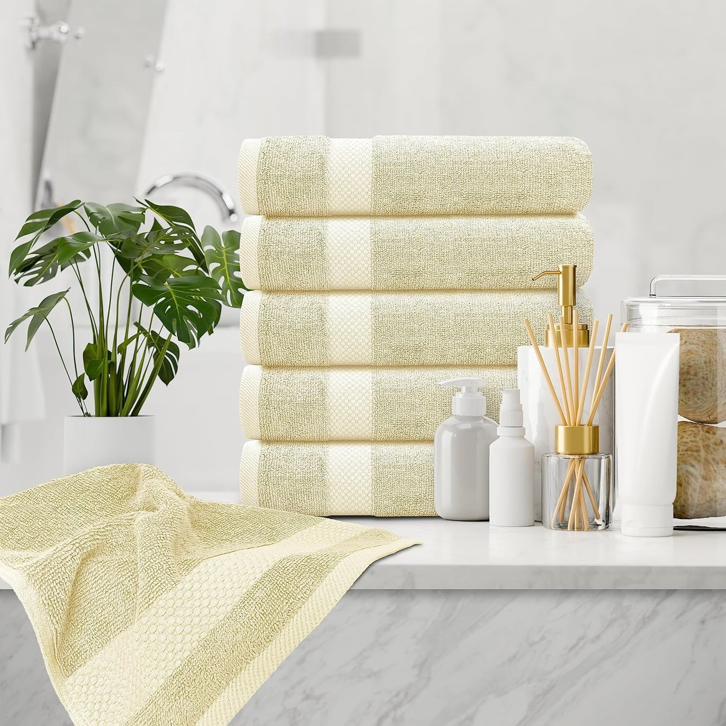 White Classic Luxury Beige Hand Towels - Soft 100% Turkish Cotton | Highly Absorbent Hotel spa Bathroom Towel Collection | 16x30 Inch | Set of 6
