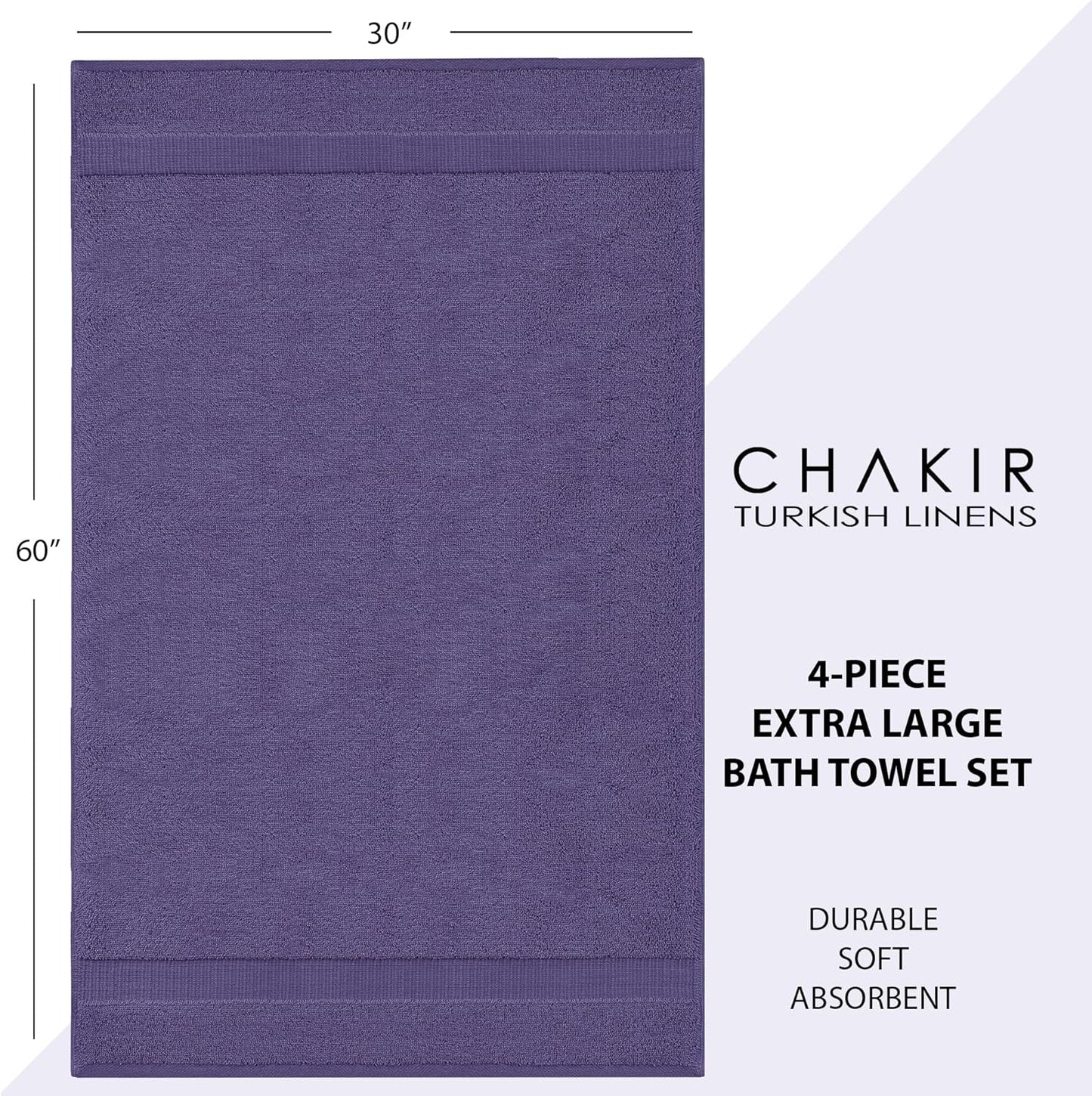 Chakir Turkish Linens | Hotel & Spa Quality 100% Cotton Luxury Turkish Towels | Soft & Absorbent (30x60 Inches Extra Large Bath Towels, Set of 4 - Plum)