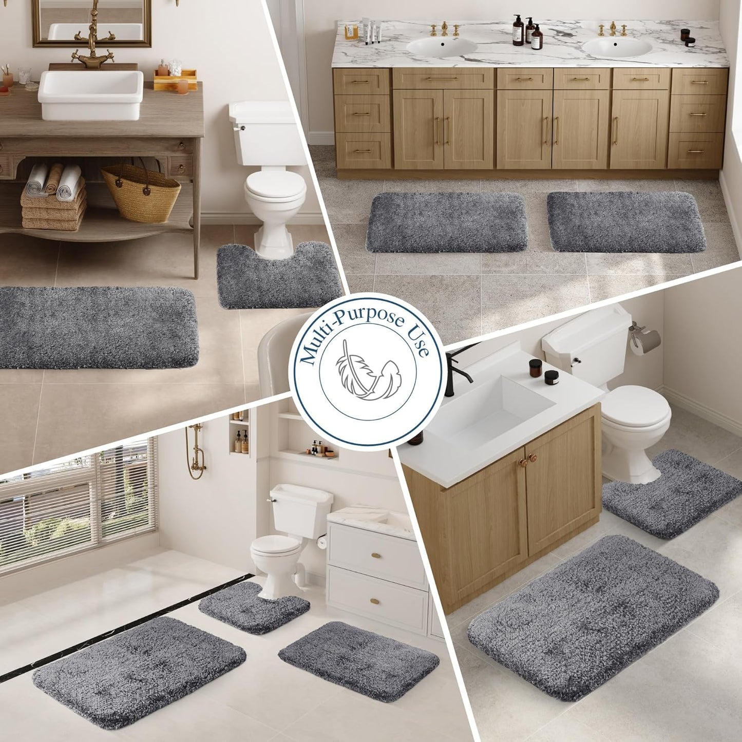 Walensee Non Slip Bath Mat (16 x 24, Dark Grey) - Soft Microfiber Shaggy Mat, Water Absorbent, Machine Washable, Thick Plush Shower Rug