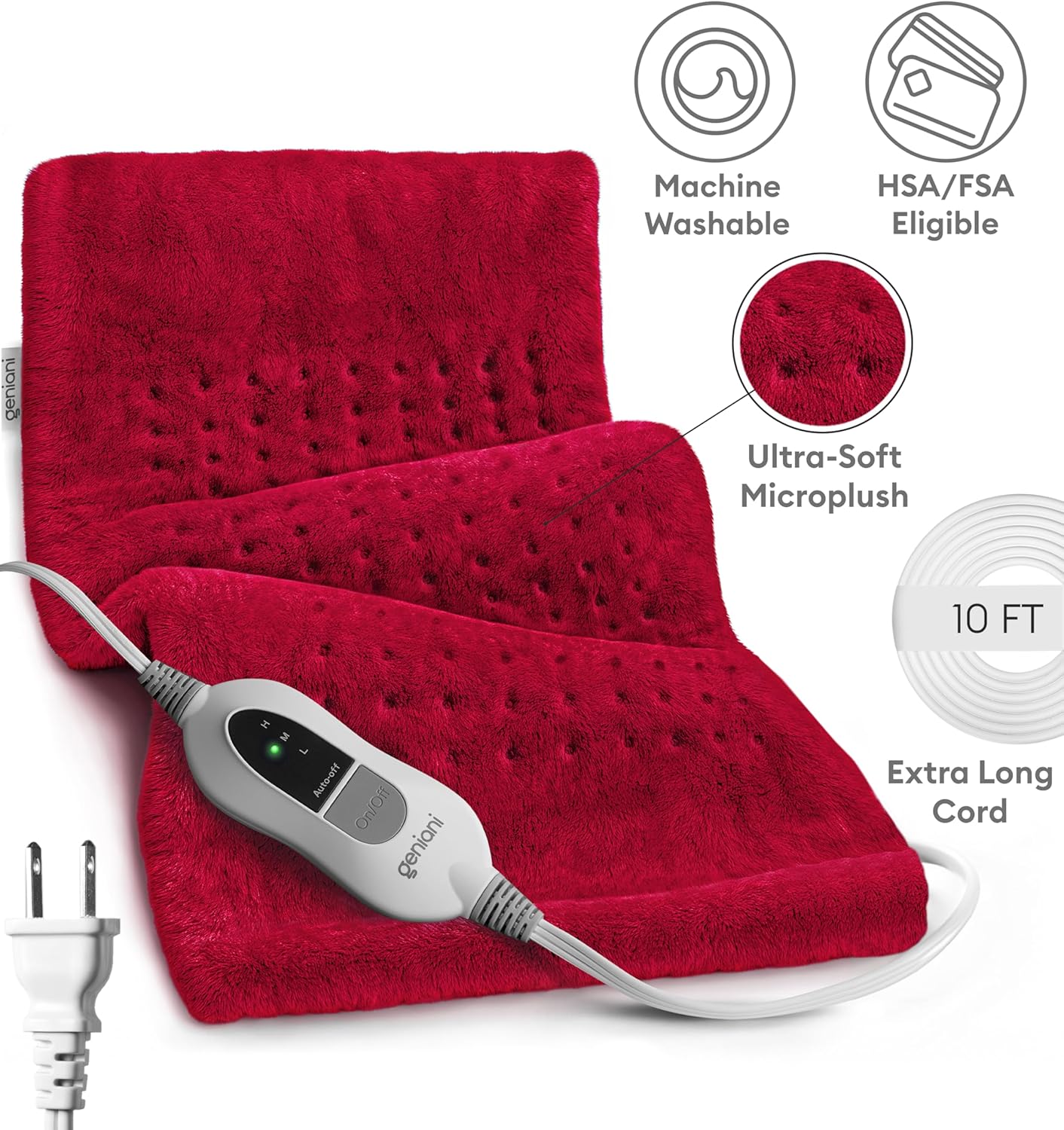 GENIANI Electric Throw - XL Heating Pad for Back Pain & Menstrual Pain Relief, Auto Shut Off, Machine Washable, Moist Heat Pad for Neck and Shoulder, Cramps Relief, Heat Patche Viva Magenta 12'βΓ24ββ