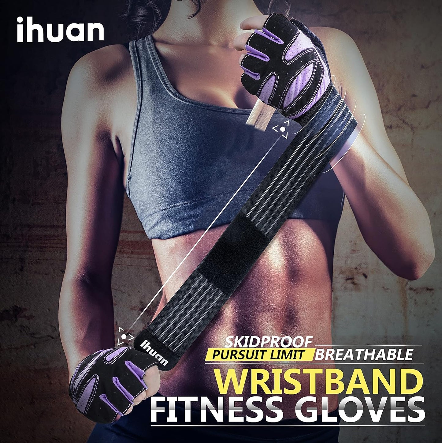ihuan Ventilated Weight Lifting Gym Workout Gloves with Wrist Wrap Support for Men & Women, Full Palm Protection, for Weightlifting, Training, Fitness, Hanging, Pull ups