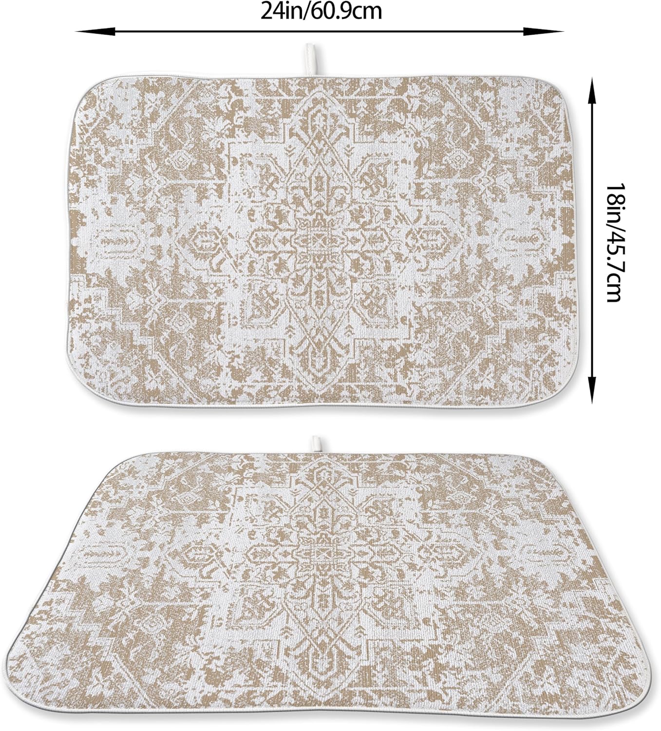 Brown Dish Drying Mat for Kitchen Counter, 18x24 Inch Coffe Boho Style Absorbent Dish Drying Pad Heat Resistant Mat Coffee Bar Mat Dish Drainer Rack Mat