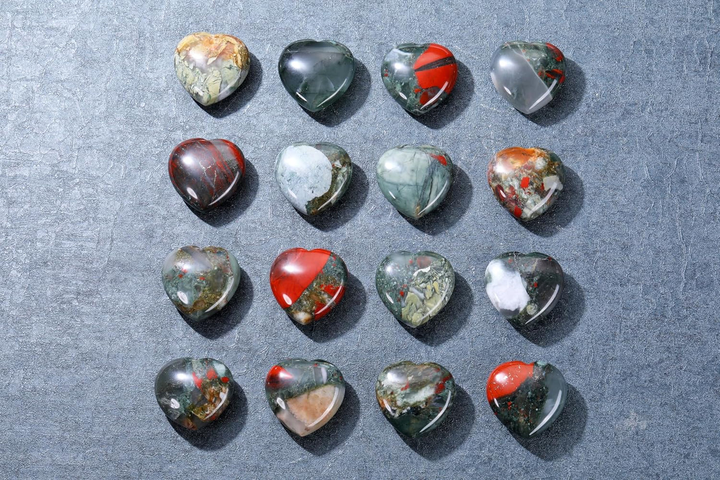 Jovivi 45mm Big African Bloodstone Crystal Heart Healing Crystals Heart Stones Polished Pocket Love Gemstones Chakra Reiki Energy Balancing Meditation Massage Gift
