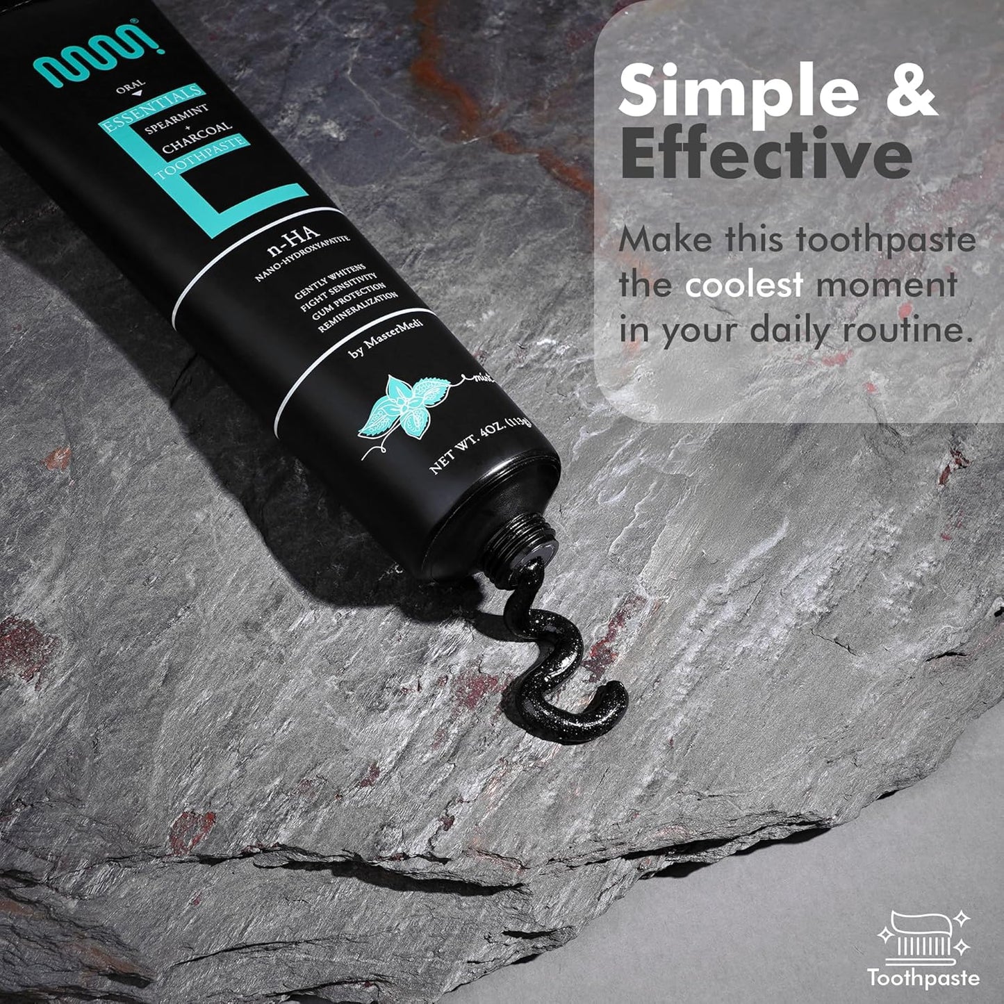 MasterMedi Nano Hydroxyapatite Toothpaste (Inspired by 10% nHA Formulas), Fluoride-Free, Charcoal Whitening, Sensitive Teeth Care, Enamel Support, SLS-Free, Xylitol, Citrus Mint, 4 Oz (Pack of 1)