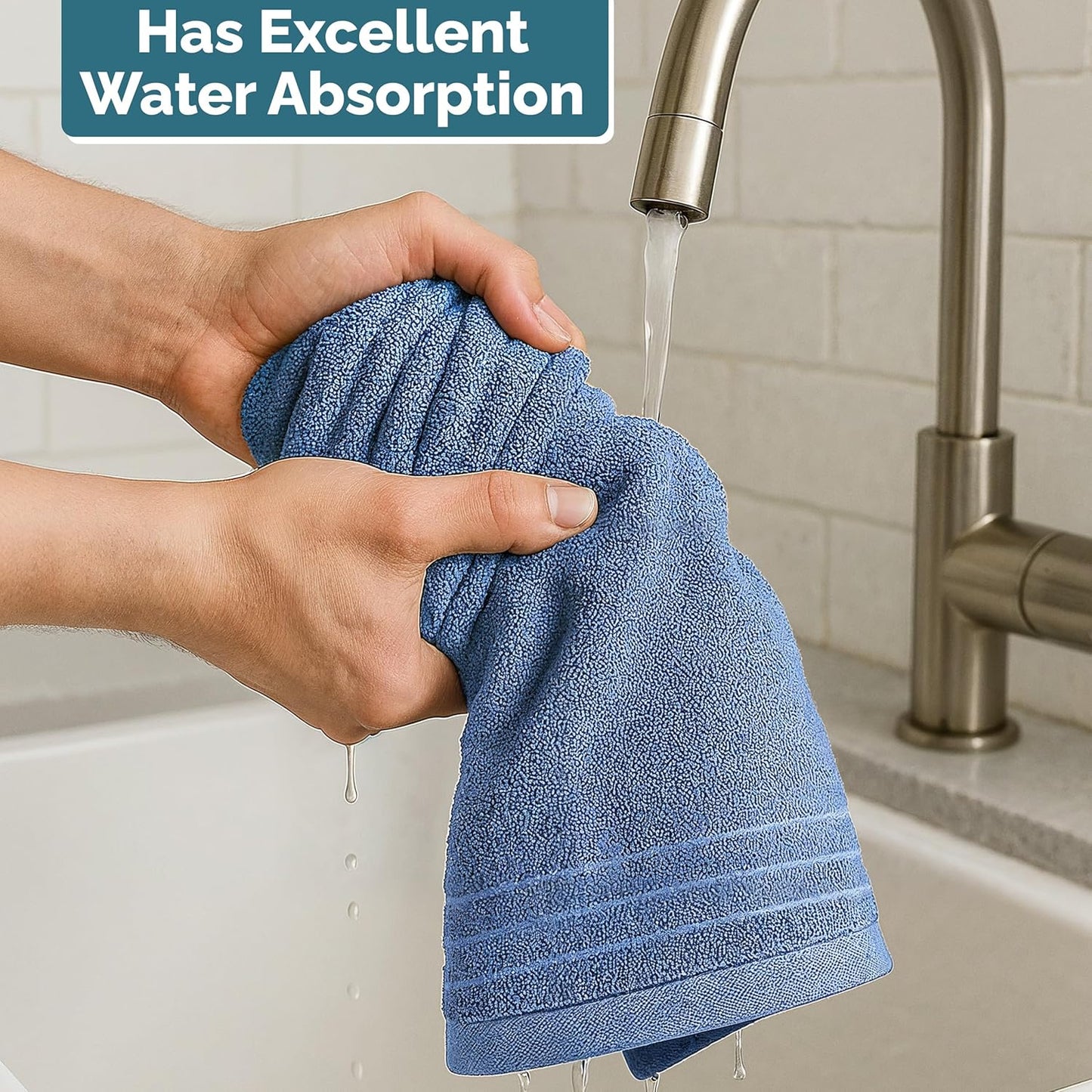 Casa Platino 100% Cotton Hand Towels for Bathroom Set of 6 (16"x28") - Spa & Hotel Quality - Ring Spun - Quick Dry, Soft & Absorbent Bath Hand Towel 6 Pack - Suitable for All Skin Type - Cerulean Blue