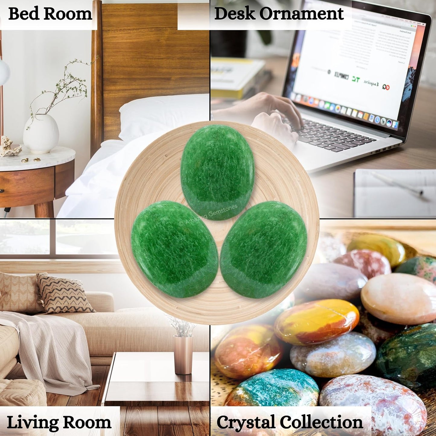 Amazing Gemstone Green Strawberry Quartz Crystals and Healing Stones - Large Palm Stone Crystals Piedra - Crystal for Good Luck, Positive Energy, Meditation - Unique Stocking Stuffers Gifts for Women