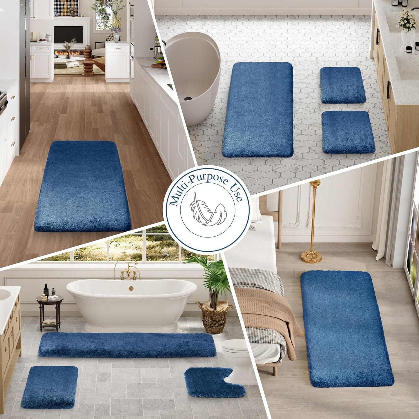 Walensee Large Bathroom Rug (24 x 60, Navy) Extra Soft and Absorbent Shaggy Bath Mat Machine Washable Microfiber Non Slip Luxury Floor Mat