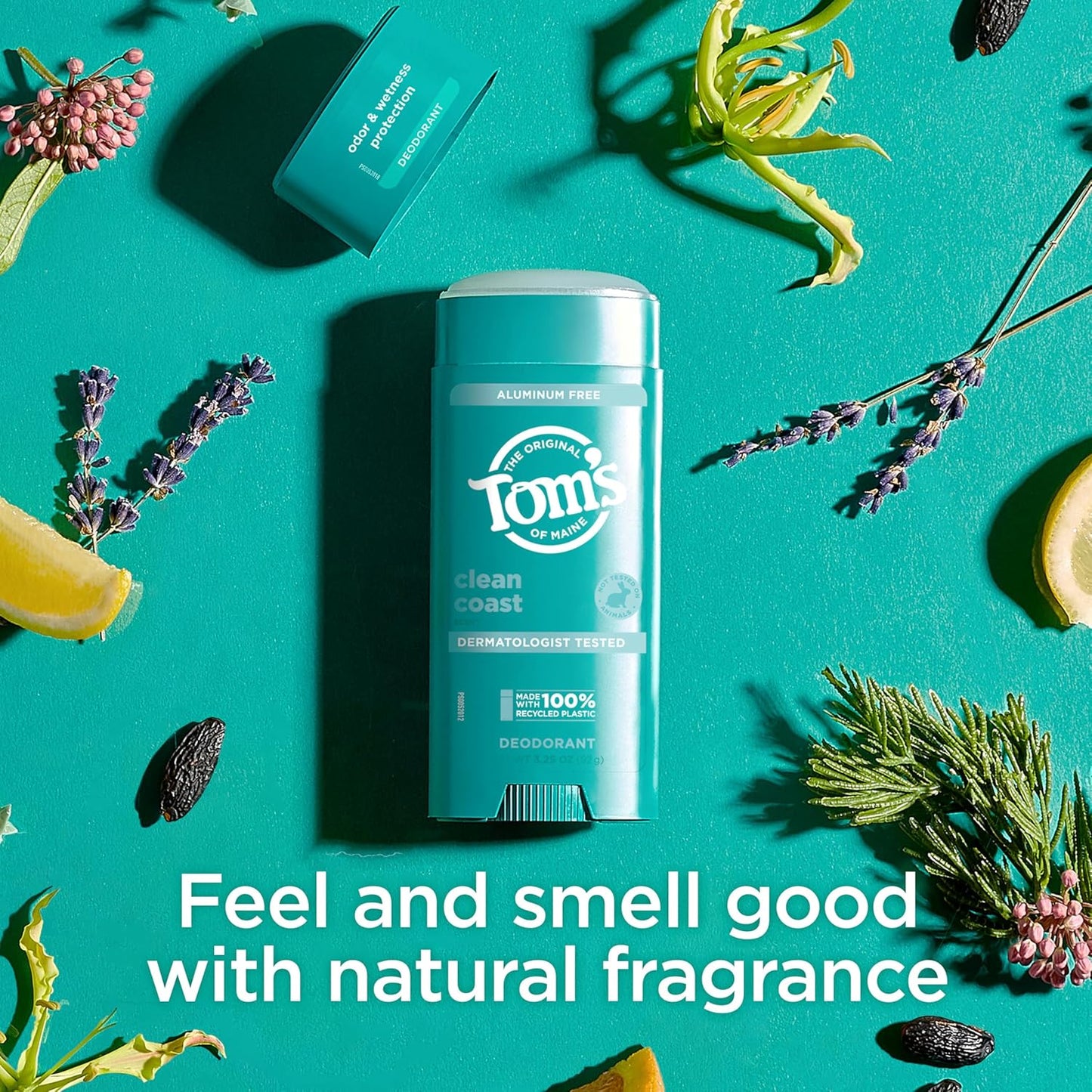 Tom’s of Maine Clean Coast Aluminum Free Natural Deodorant For Women & Men | Goes on Clear | Odor & Wetness Protection | Naturally Derived and Moisture-Locking Ingredients | 3.25 oz (2 Pack)