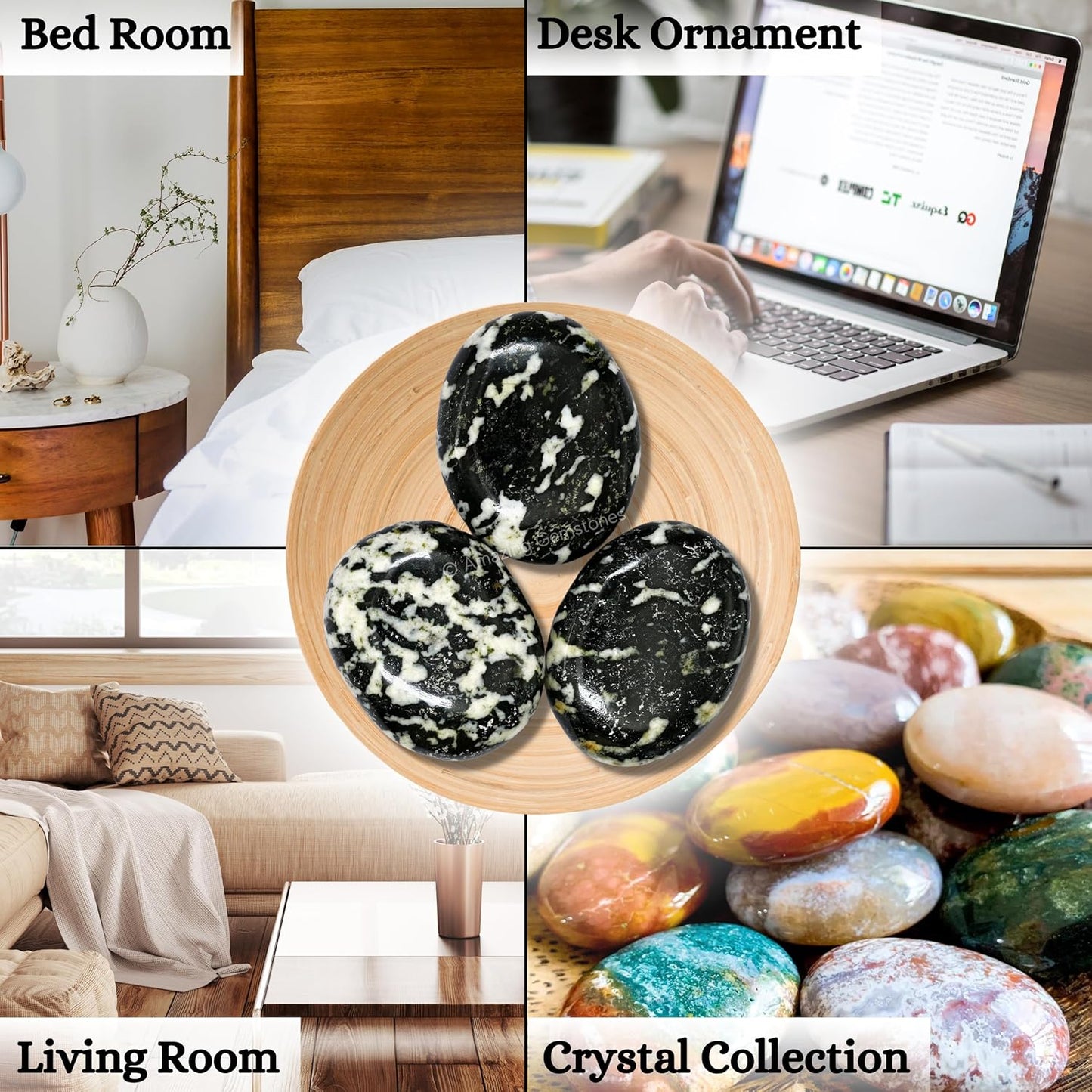 Amazing Gemstone Black and White Tourmaline Crystals and Healing Stones - Large Palm Stone Crystals Piedra - Crystal for Good Luck, Positive Energy, Meditation - Unique Stocking Stuffers, Gifts Women