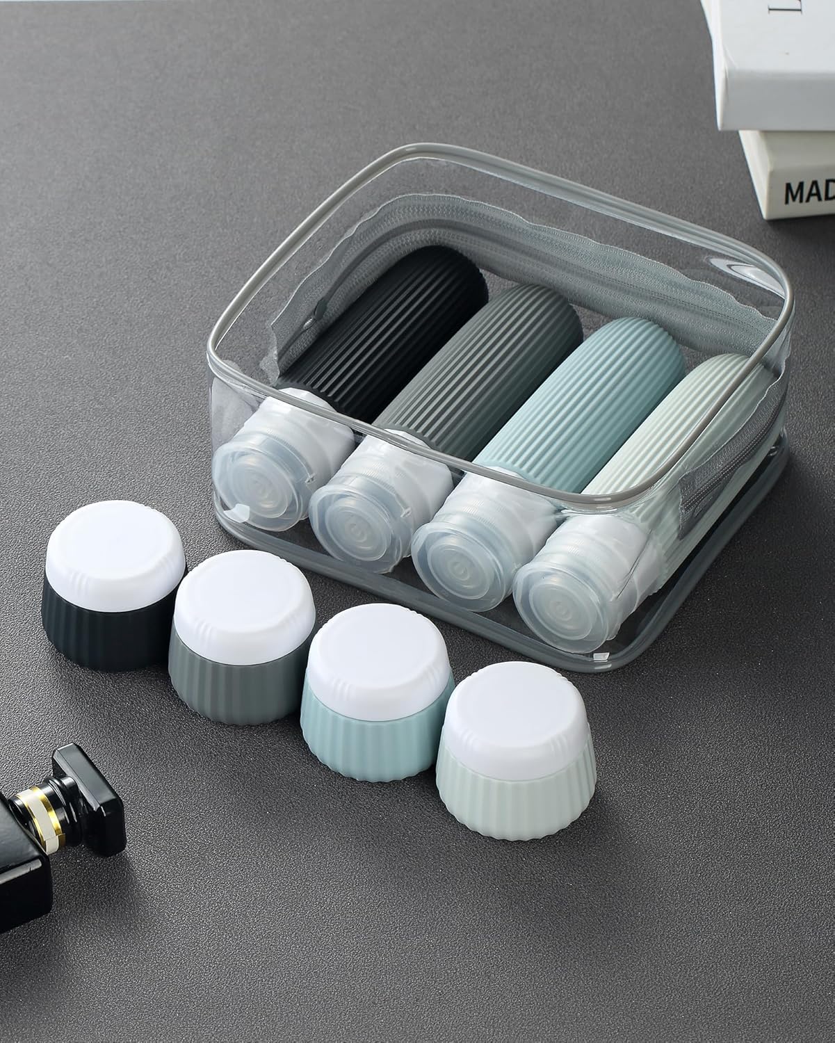 Travel Bottles - 8 Pack, TSA Approved Travel Size Toiletries, Leak Proof Silicone Squeezable Containers in Clear Bag