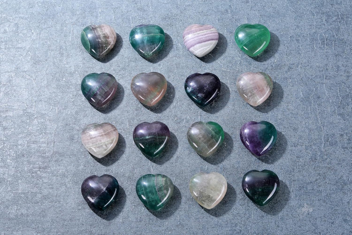 Jovivi 45mm Big Fluorite Crystal Heart Healing Crystals Heart Stones Polished Pocket Love Gemstones Chakra Reiki Energy Balancing Meditation Massage Gift