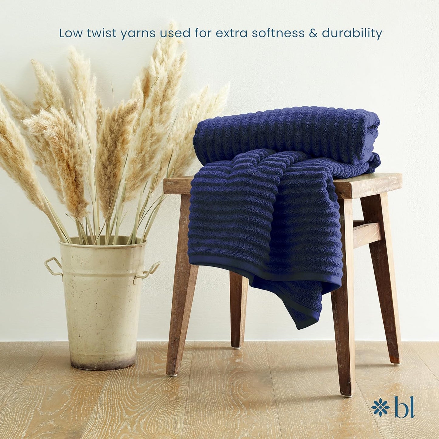 Blue Loom Ribbed Bath Towels Set, 100% Cotton 600 GSM, Soft Absorbent Durable Quick Drying 2 Bath Towels for Bathroom - Mason Set of 2 Navy (58" x 30" Inch)