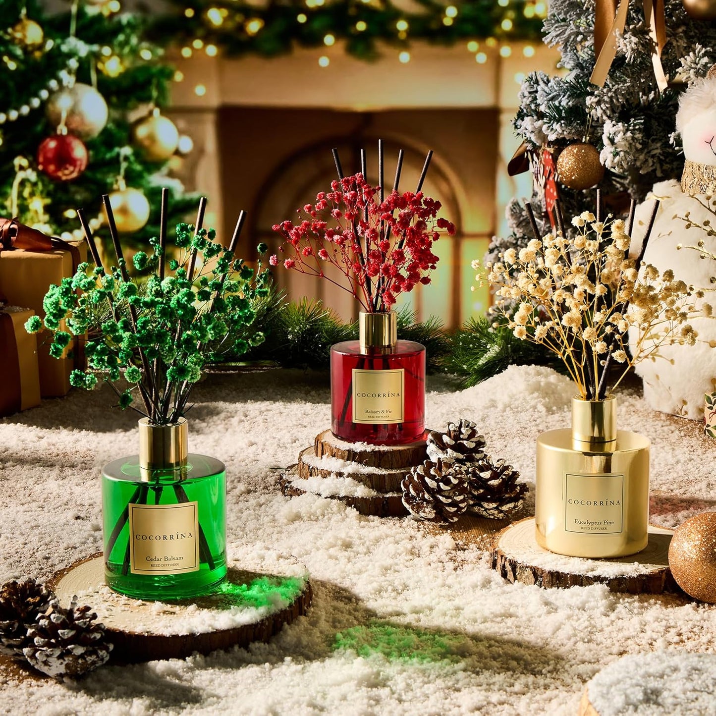 COCORRÍNA Reed Diffuser - Eucalyptus Pine Diffuser with 8 Sticks Home Fragrance Christmas Reed Diffuser for Bathroom Shelf Decor Home Decor