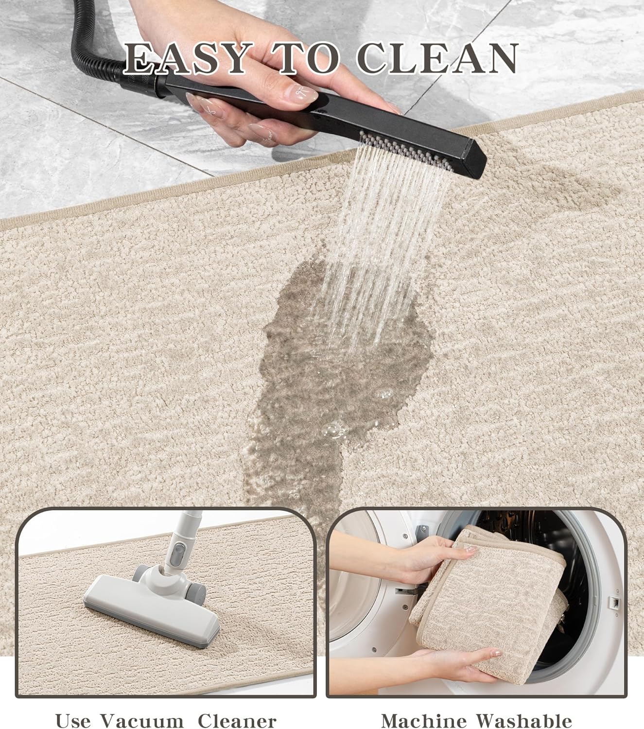 chakme Bathroom Rug Sets 2 Piece, Ultra Thin Bath Mat Quick Dry Bath Mat Set, Absorbent Bath Mats for Bathroom Non Slip Machine Washable, (Light Beige, 2 Piece)