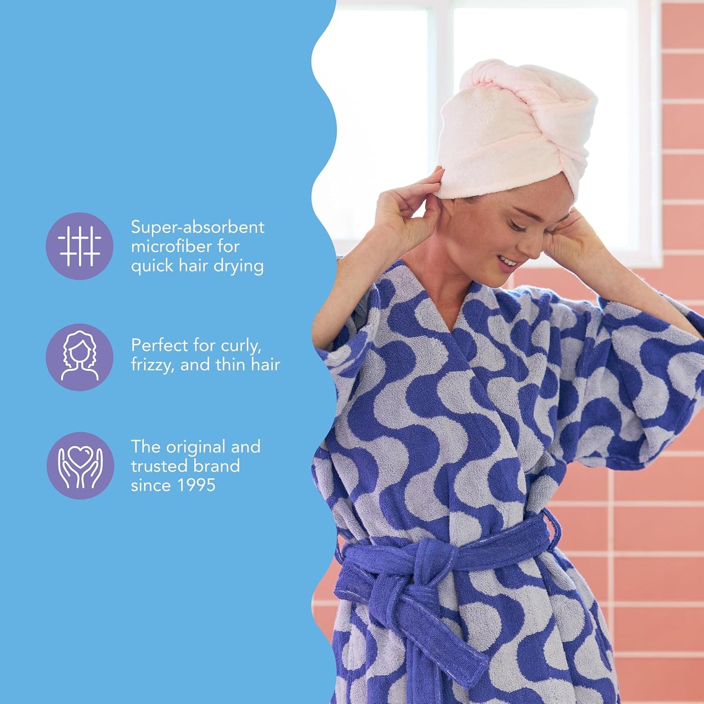 Turbie Twist 2-Pack Microfiber Hair Towel for Beauty, Travel, Gifting - Hair Wrap Turban for Straight, Wavy & Curly Hair - Premium Personal Care - Bermuda & Peach