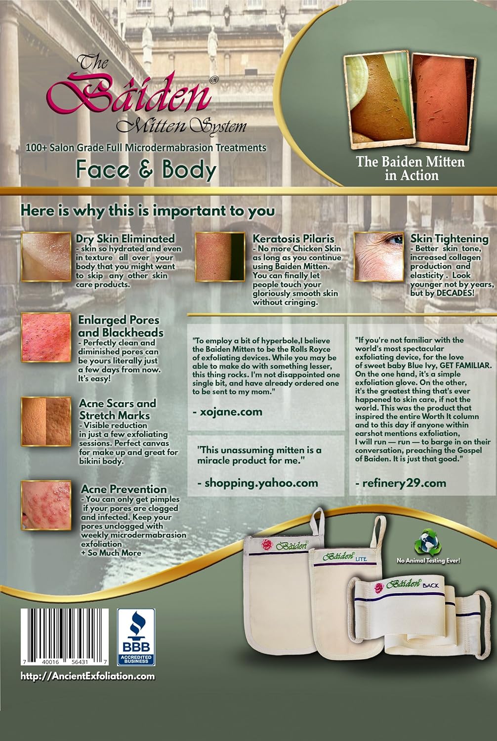 Baiden Exfoliator System-Best Firming Face Body & Back Scrub Mitts-Remove Blackheads, Dry Skin, Wrinkles, Cellulite, Controls Acne-Top Facial Lips Eyelids Treatment-Circulation and Collagen Boosting