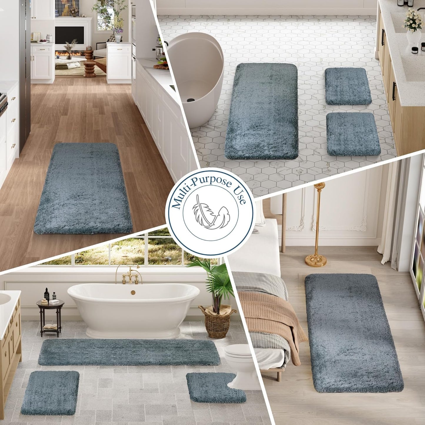 Walensee Large Bathroom Rug (24 x 48, Slate) Extra Soft and Absorbent Shaggy Bath Mat Machine Washable Microfiber Non Slip Luxury Floor Mat