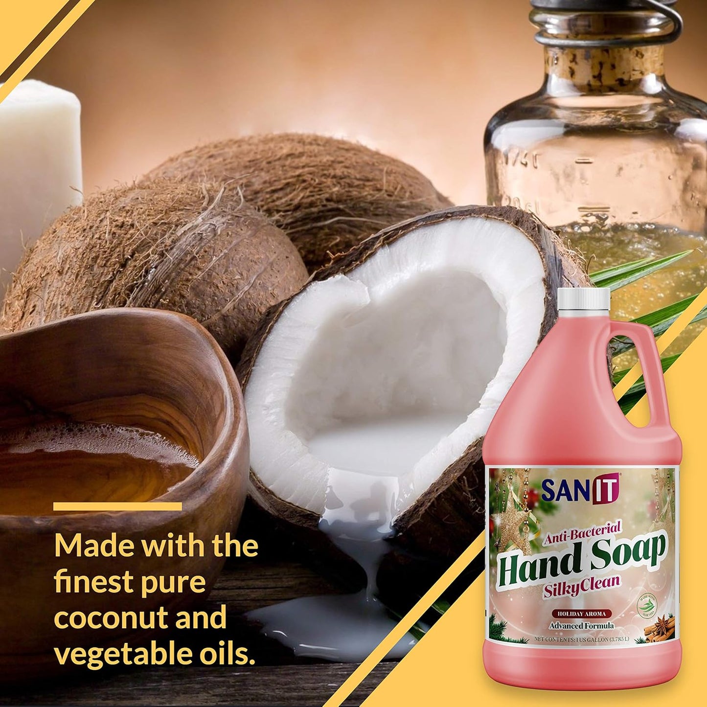 Sanit Silky Clean Antibacterial Liquid Gel Hand Soap Refill - Advanced Formula with Coconut Oil and Aloe Vera - All Natural Moisturizing Hand Wash - Made in USA, Holiday Aroma, 1 Gallon