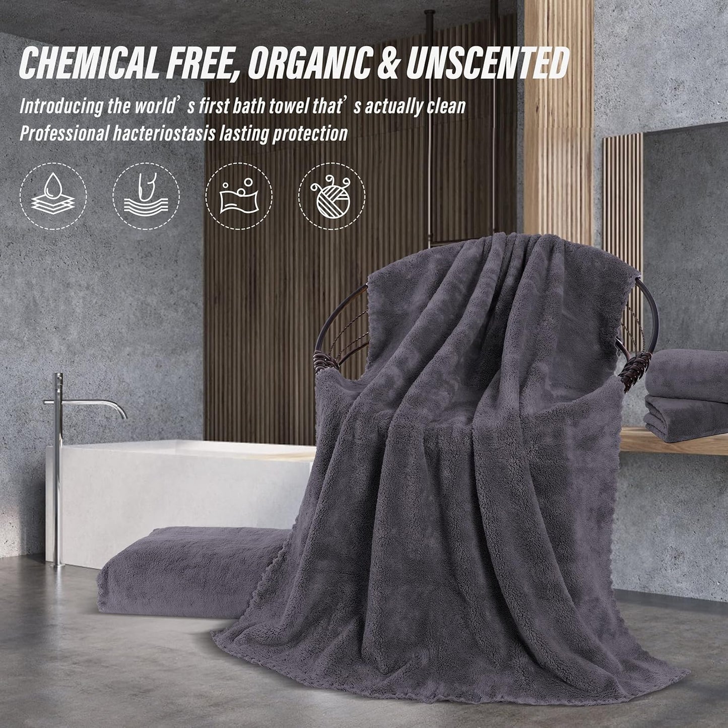 MOONQUEEN 2 Pack Premium Bath Towel Set - Quick Drying - Microfiber Coral Velvet Highly Absorbent Towels - Multipurpose Use as Bath Fitness, Bathroom, Sports, Yoga Towel (Dark Grey, Bath Towel)