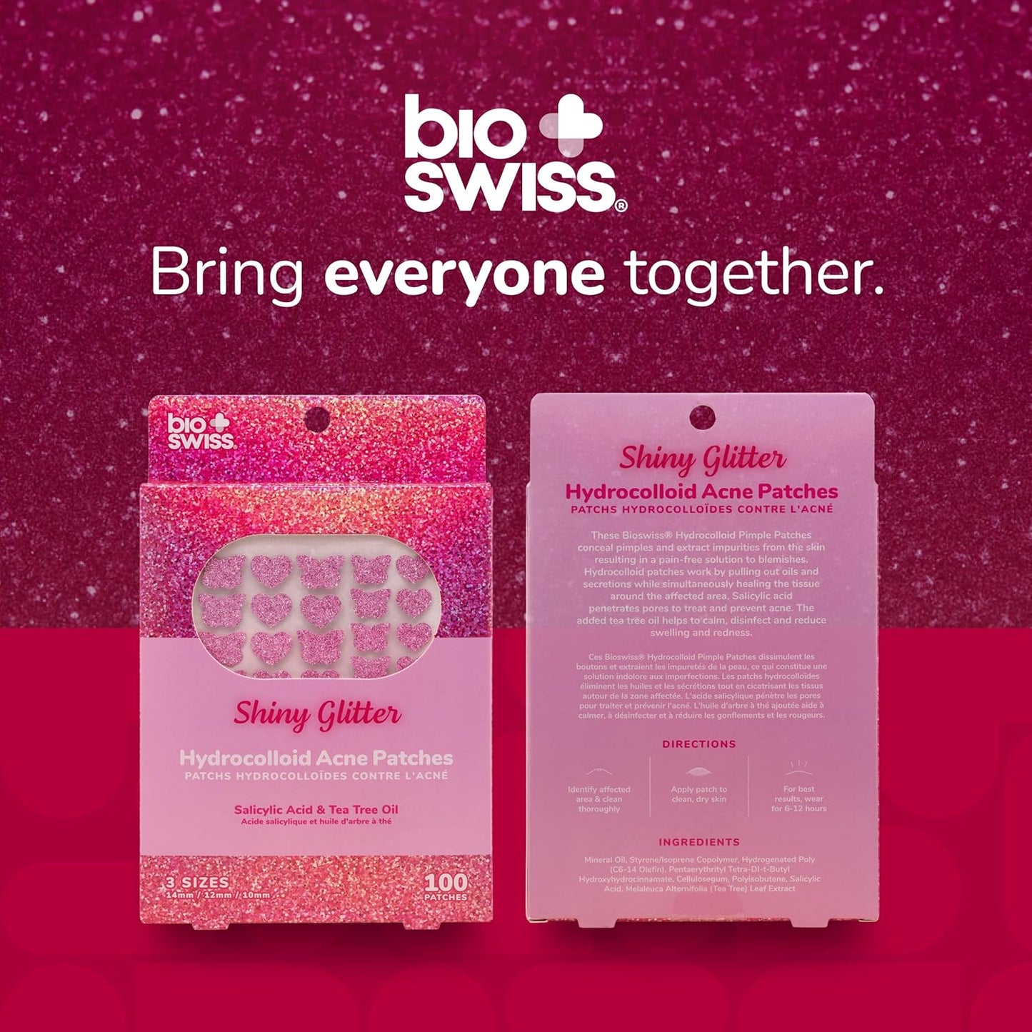 BioSwiss Pimple Patches, Shiny Glitter Patch for Zits and Blemishes, Hydrocolloid Spot Stickers for Face and Skin, 100 Count