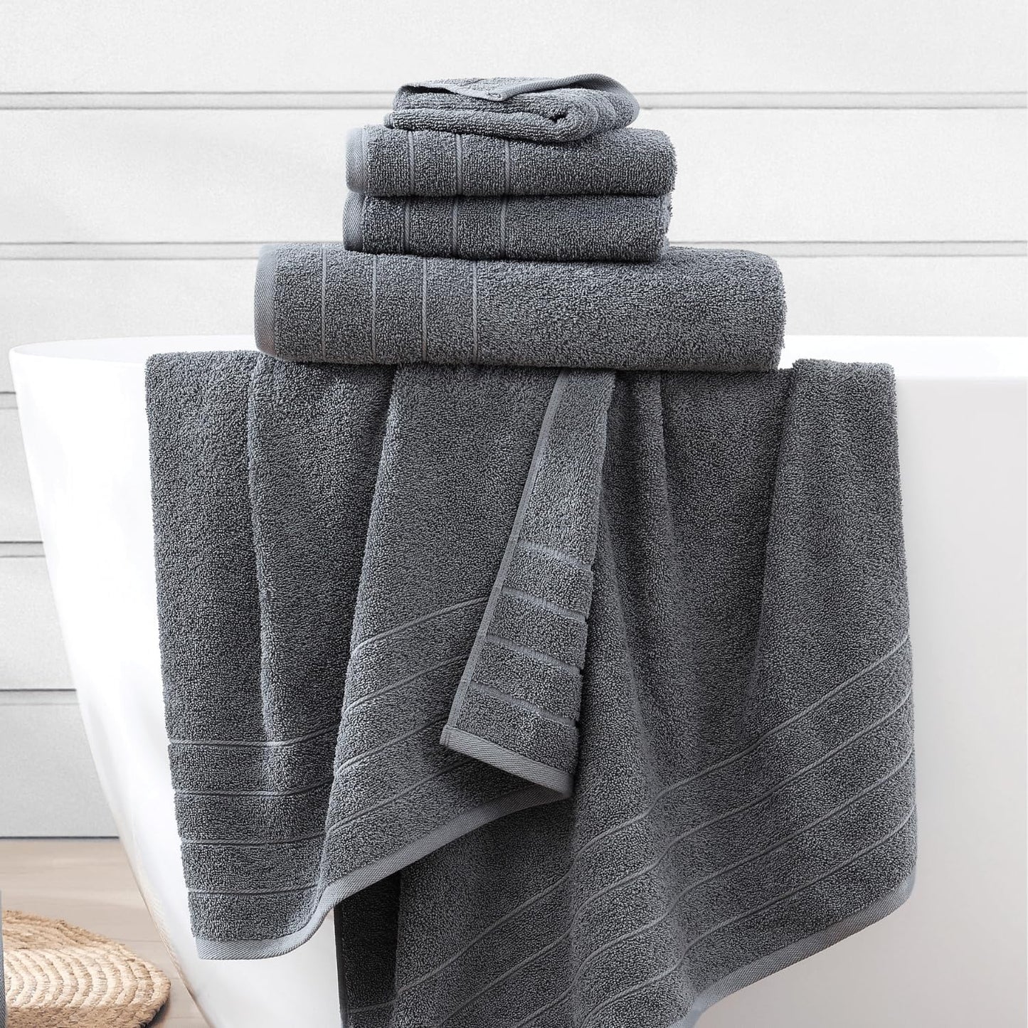 Casa Platino 100% Cotton Luxury Bathroom Towel Set - 12 Pc - Ring Spun, Quick Dry, Soft & Highly Absorbent - 4 Bath, 4 Washcloths, 4 Hand Towels - Remains Plush After Multiple Washes - Cool Grey