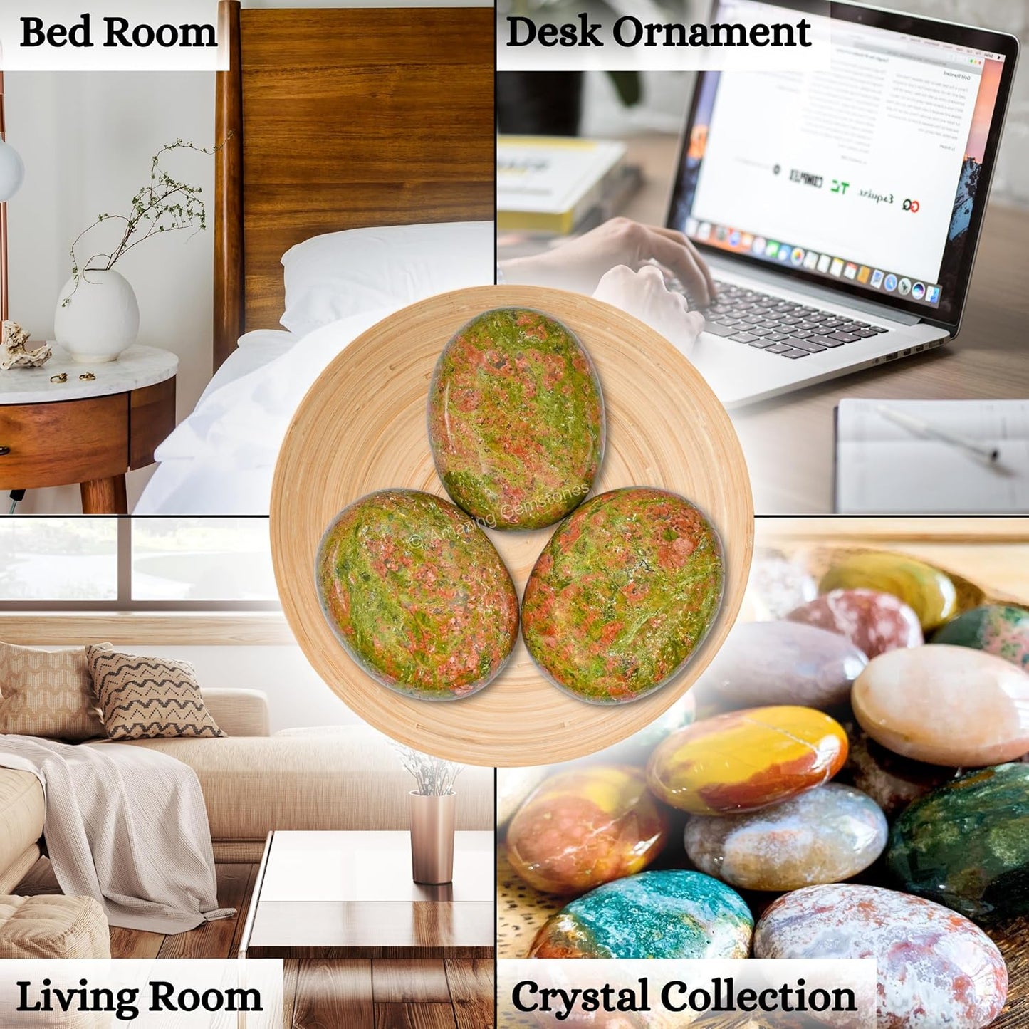 Amazing Gemstone Unakite Crystals and Healing Stones - Large Palm Stone Crystals Piedra - Crystal for Good Luck, Balanced Positive Energy, Meditation - Unique Stocking Stuffers Gifts for Women, Men