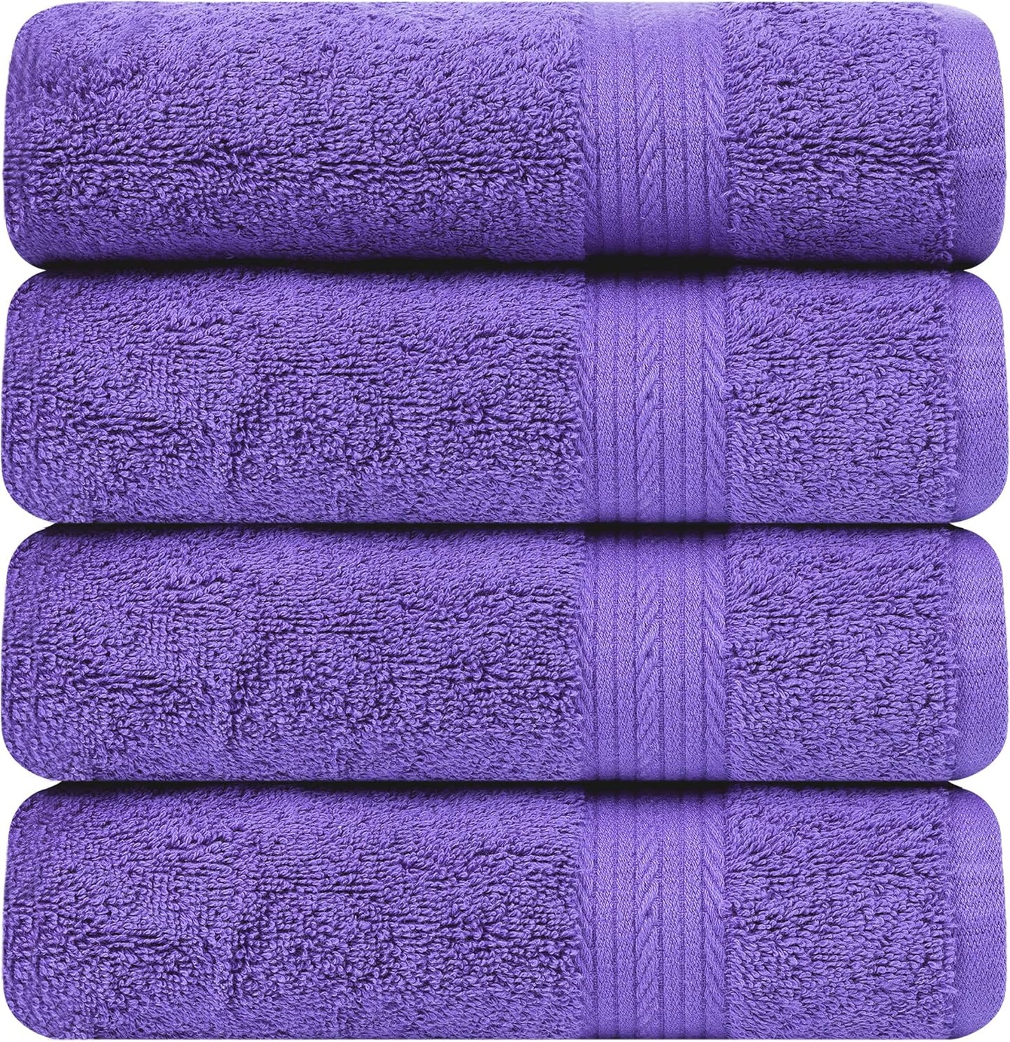 Ample Decor Hand Towels for Bathroom 18 X 28 Inch 600 GSM 100% Cotton, Soft Absorbent - 4 Pcs Purple